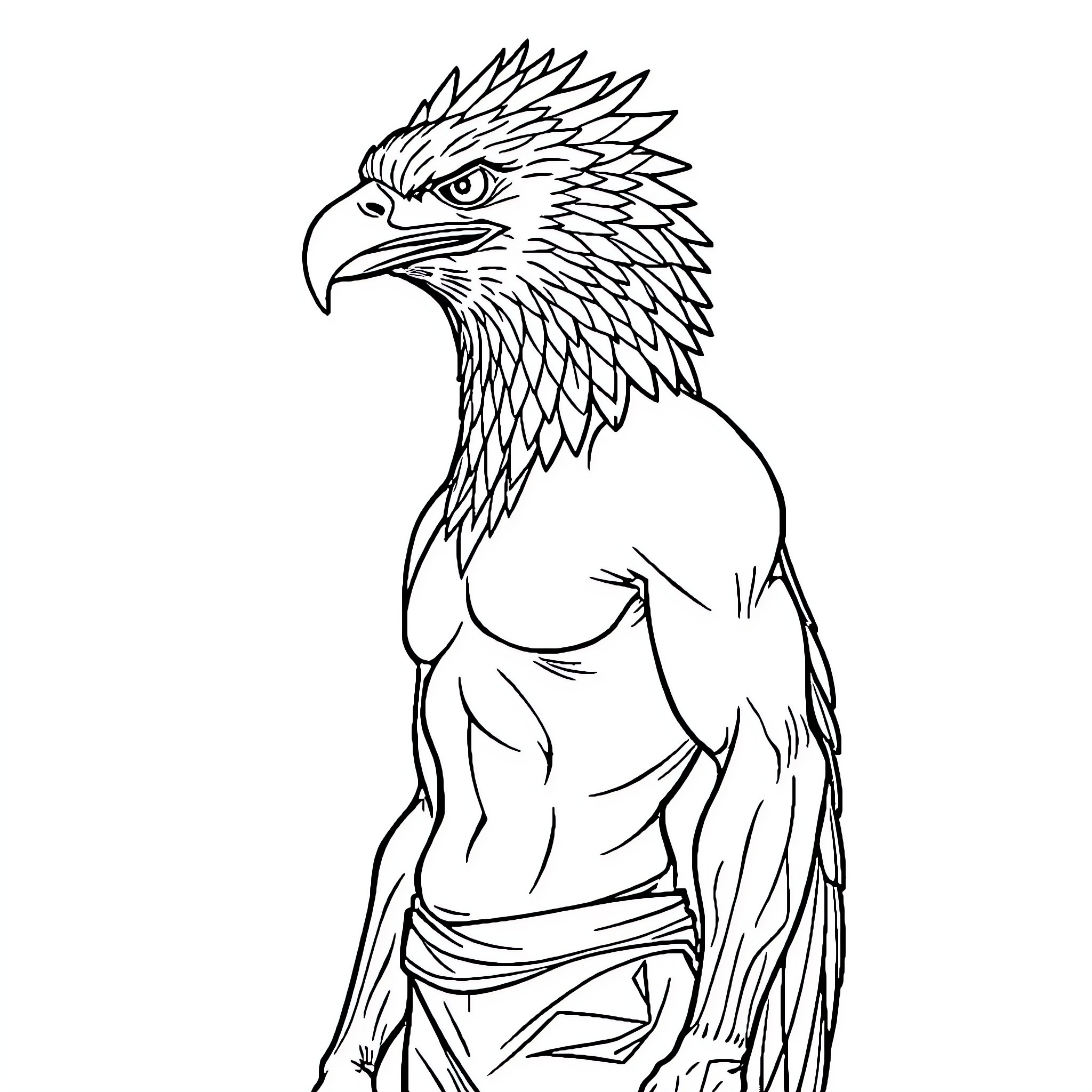 Eagle with powerful wings and muscular body Coloring Page (free black-and-white line drawing printable PDF for all, from beginners to advanced learners, including children, teens, adults, and seniors)