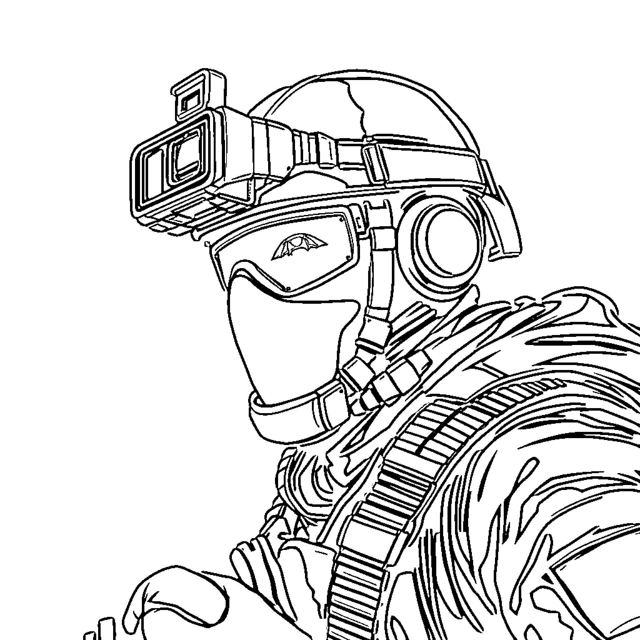 Navy SEAL soldier in tactical gear and equipment Coloring Page (free black-and-white line drawing printable PDF for all, from beginners to advanced learners, including children, teens, adults, and seniors)