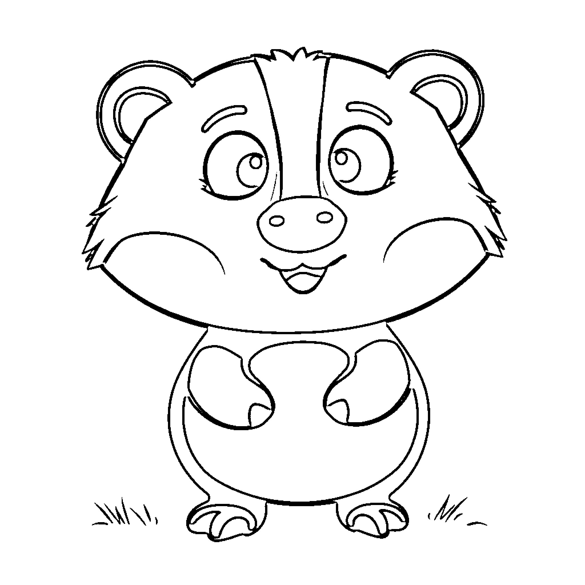 Badger cartoon character in whimsical pose Coloring Page (free black-and-white line drawing printable PDF for all, from beginners to advanced learners, including children, teens, adults, and seniors)