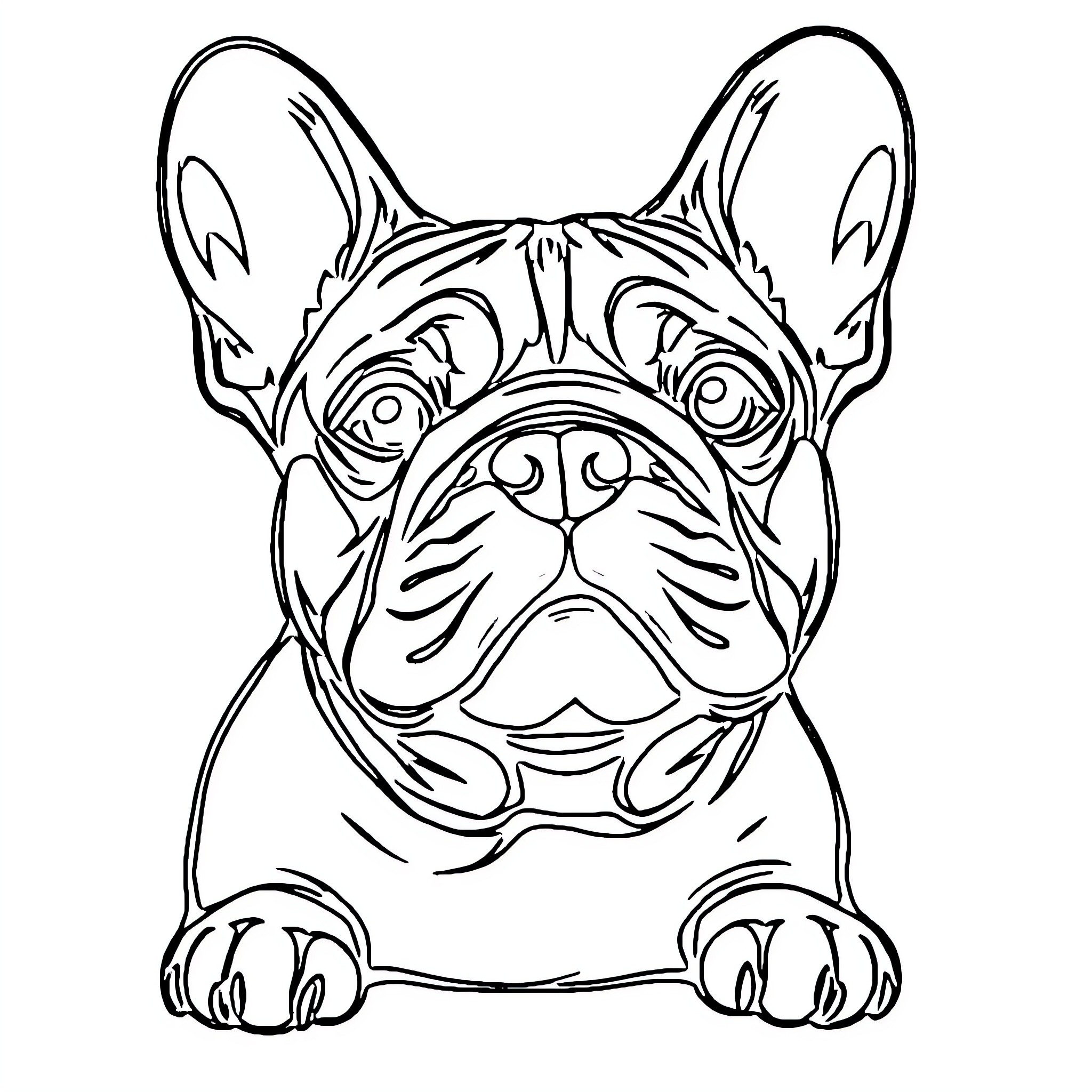 French Bulldog sitting calmly and focused Coloring Page (free black-and-white line drawing printable PDF for all, from beginners to advanced learners, including children, teens, adults, and seniors)