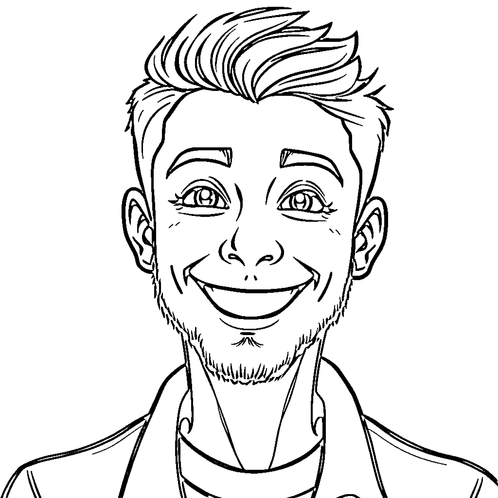 Halko's Cheerful Expression Coloring Page (free black-and-white line drawing printable PDF for all, from beginners to advanced learners, including children, teens, adults, and seniors)