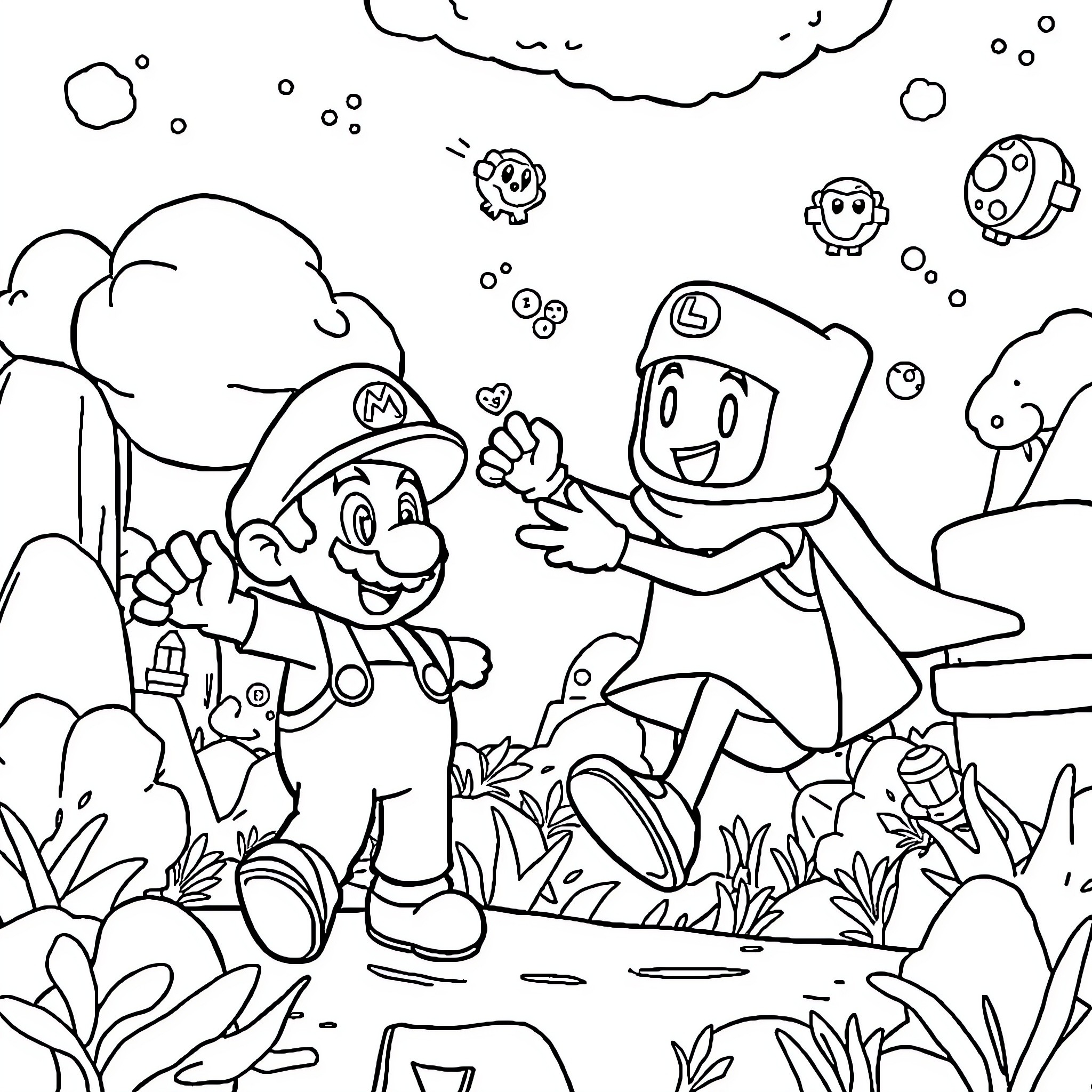 Finn's Underwater Adventure with Friendly Characters Coloring Page (free black-and-white line drawing printable PDF for all, from beginners to advanced learners, including children, teens, adults, and seniors)