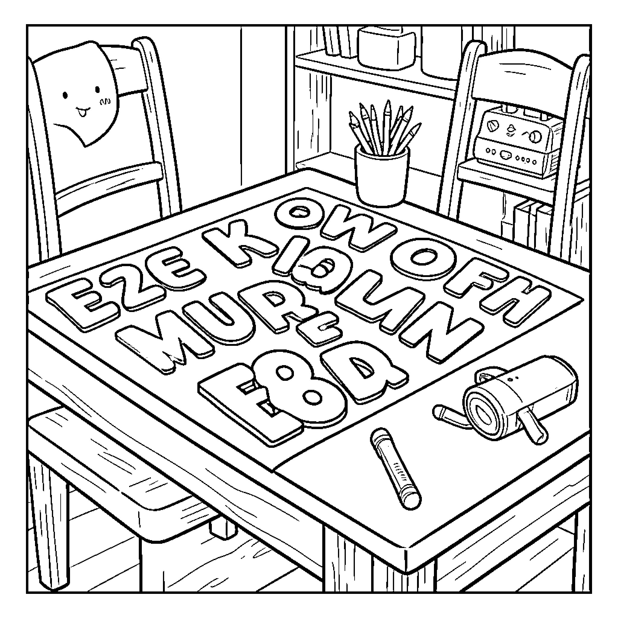 Letter with Motivational Words on Desk Coloring Page (free black-and-white line drawing printable PDF for all, from beginners to advanced learners, including children, teens, adults, and seniors)