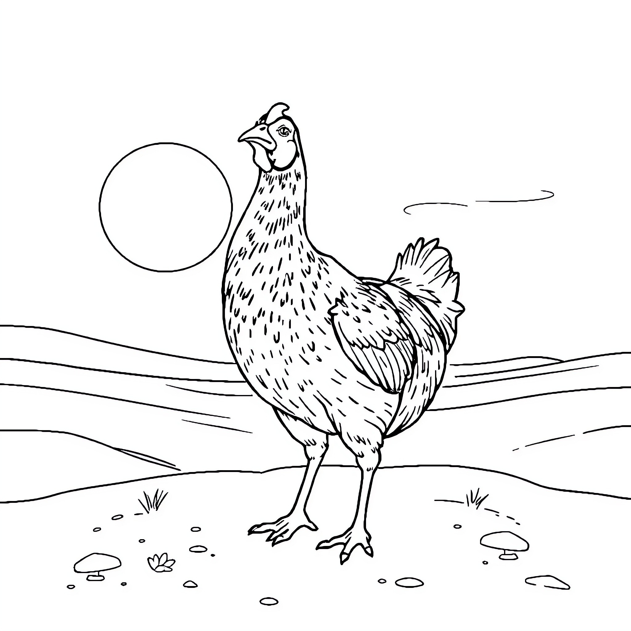 Cow in a rural landscape Coloring Page (free black-and-white line drawing printable PDF for all, from beginners to advanced learners, including children, teens, adults, and seniors)