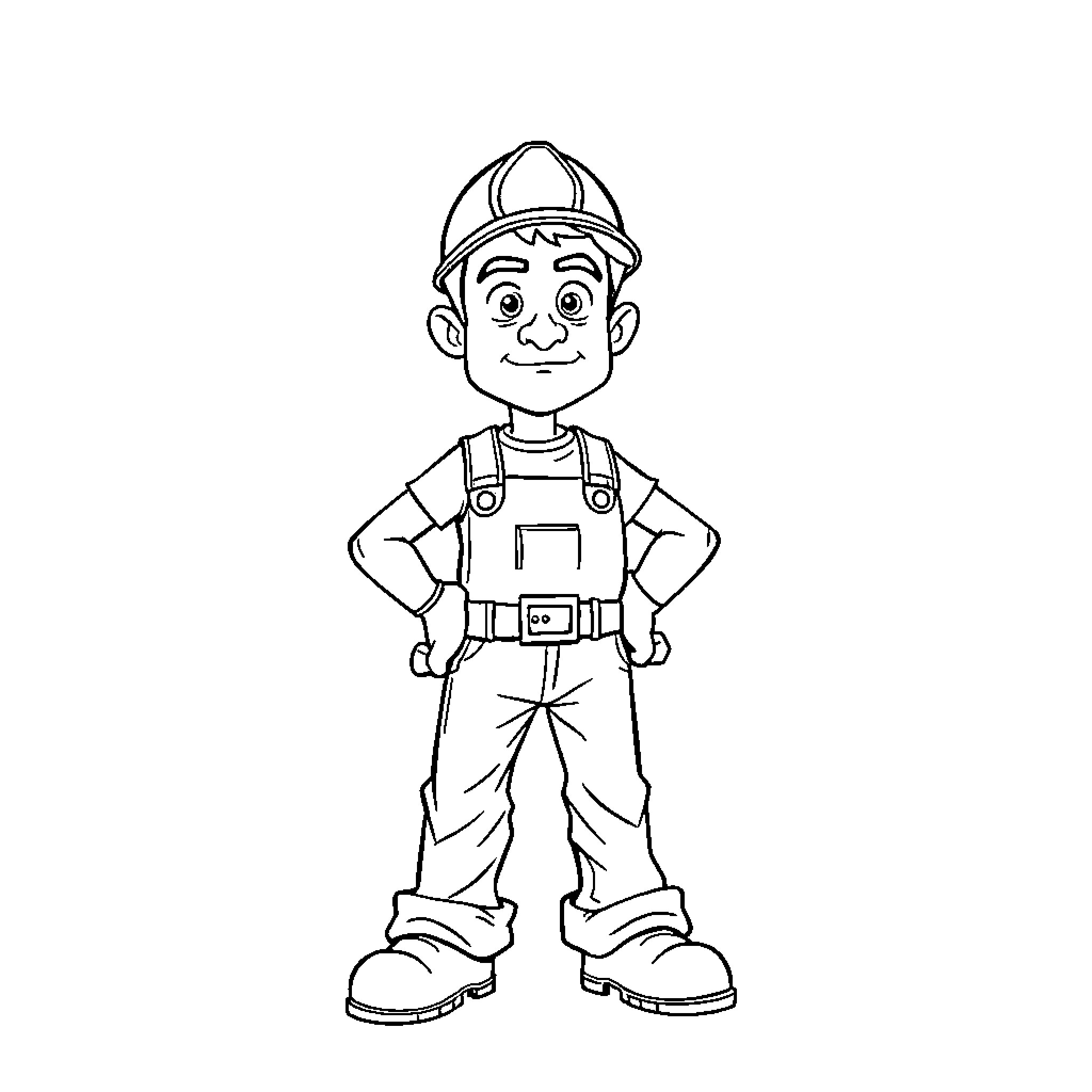 Mason Notestone in a Hardhat and Overalls Coloring Page (free black-and-white line drawing printable PDF for all, from beginners to advanced learners, including children, teens, adults, and seniors)