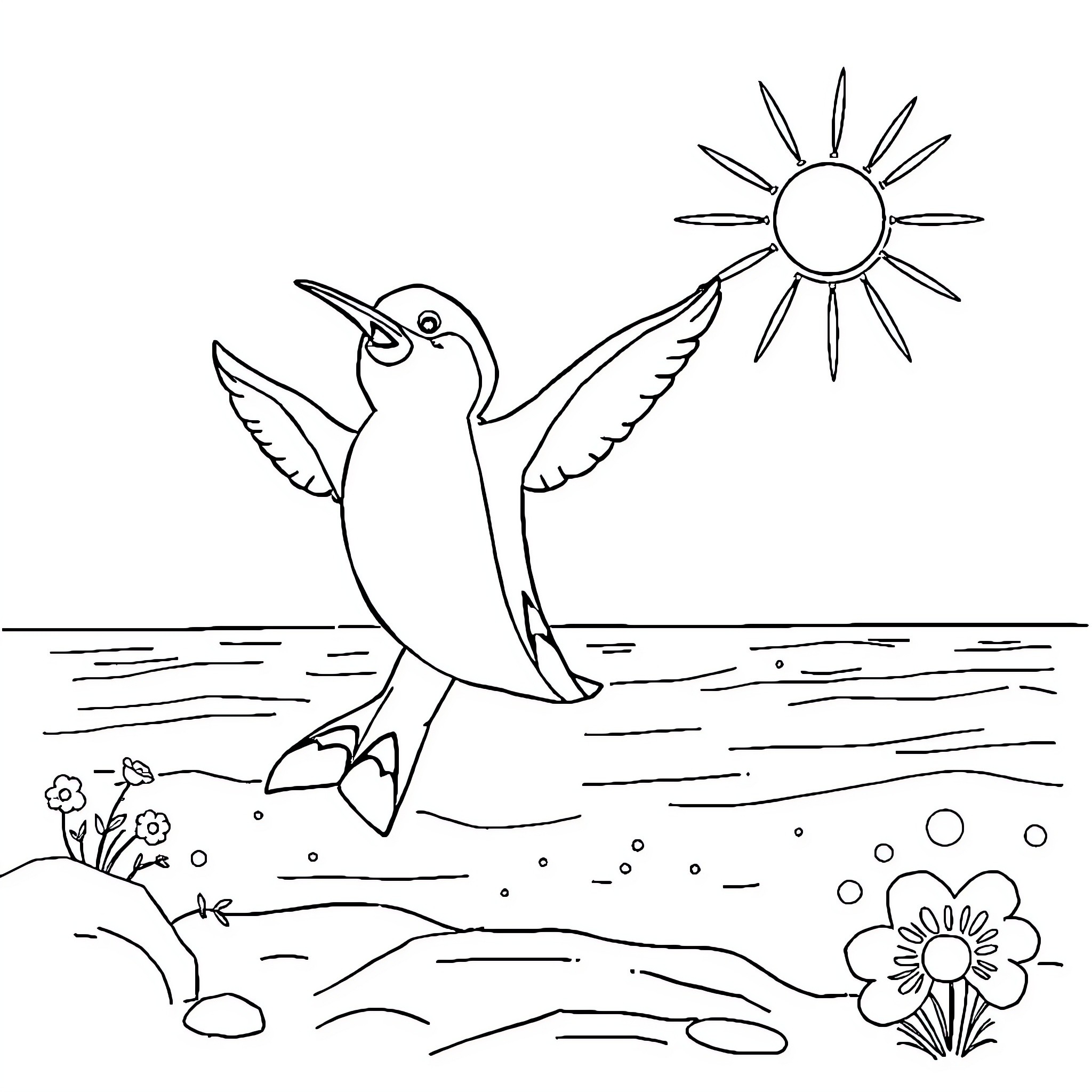 Ruben's Playful Hummingbird in the Sunshine Coloring Page (free black-and-white line drawing printable PDF for all, from beginners to advanced learners, including children, teens, adults, and seniors)