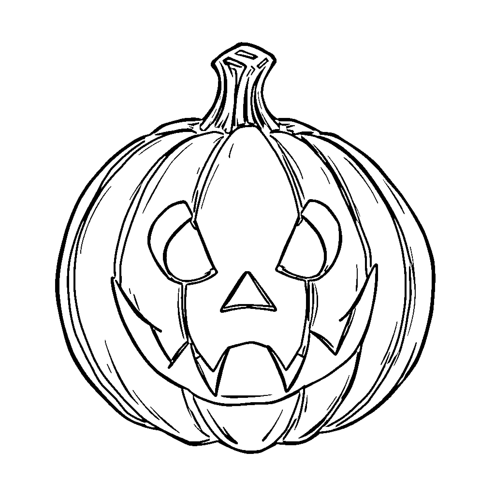 Jack-o'-lantern with a spooky expression Coloring Page (free black-and-white line drawing printable PDF for all, from beginners to advanced learners, including children, teens, adults, and seniors)