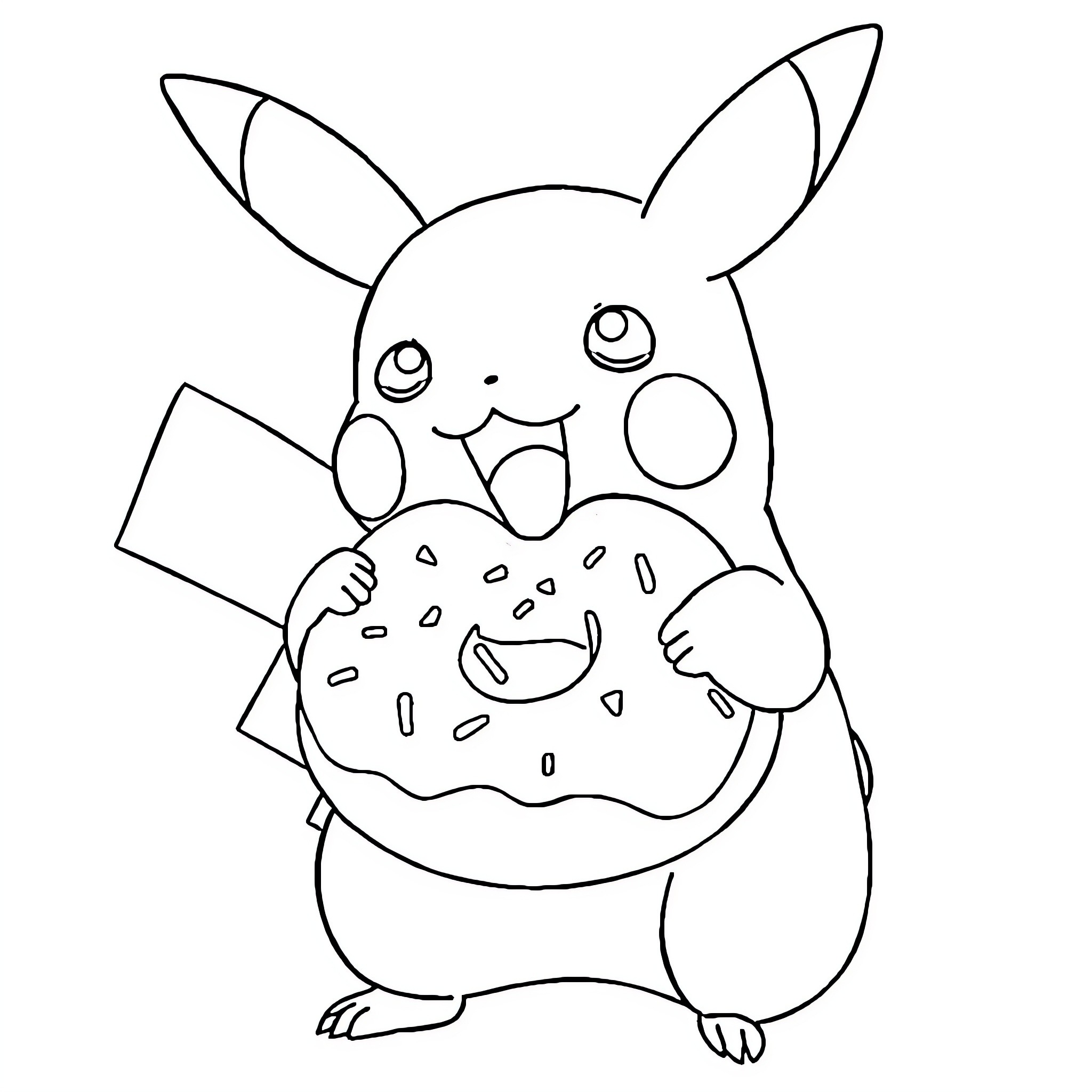 Pikachu enjoying a sweet treat Coloring Page (free black-and-white line drawing printable PDF for all, from beginners to advanced learners, including children, teens, adults, and seniors)