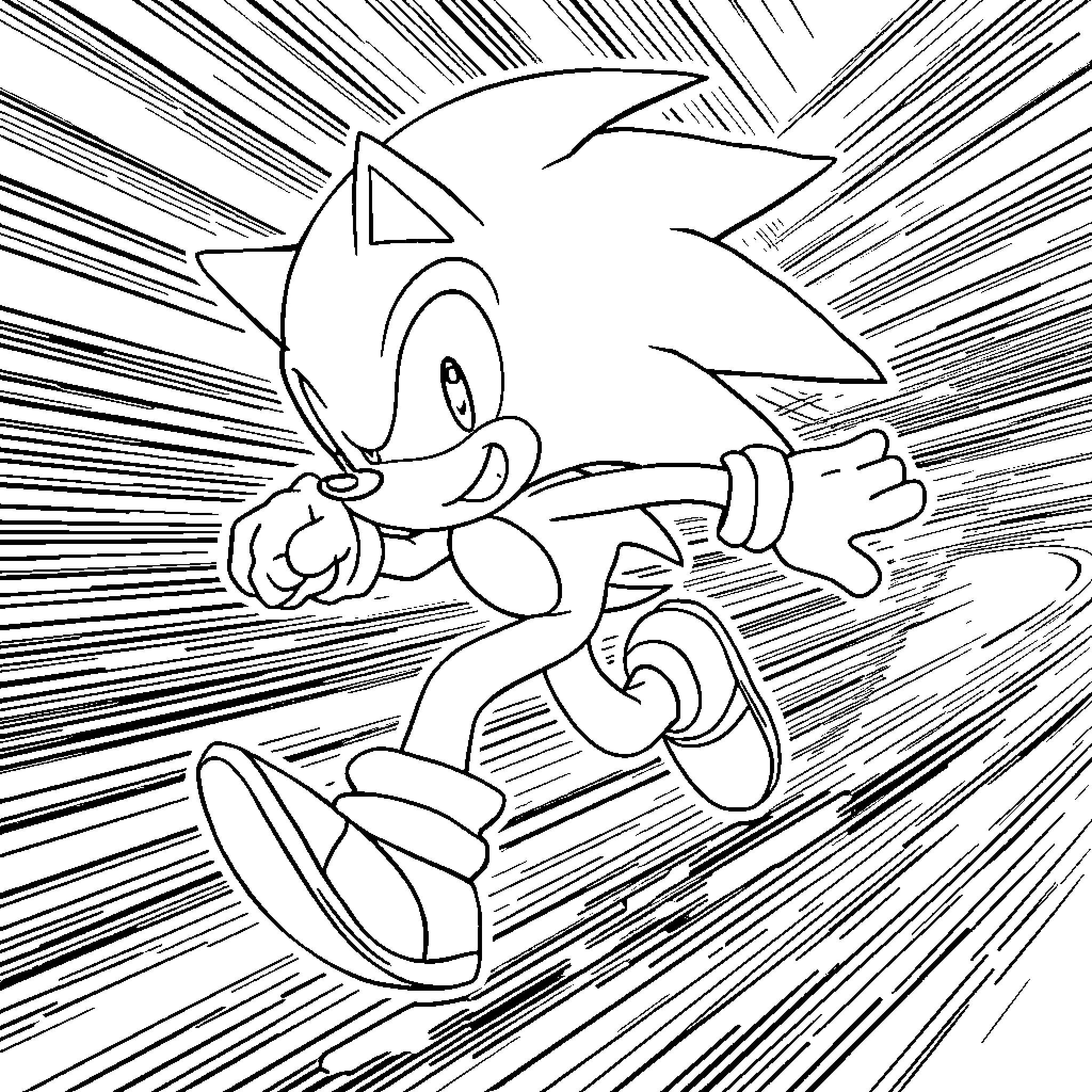 Sonic speedily running through dynamic environment Coloring Page (free black-and-white line drawing printable PDF for all, from beginners to advanced learners, including children, teens, adults, and seniors)