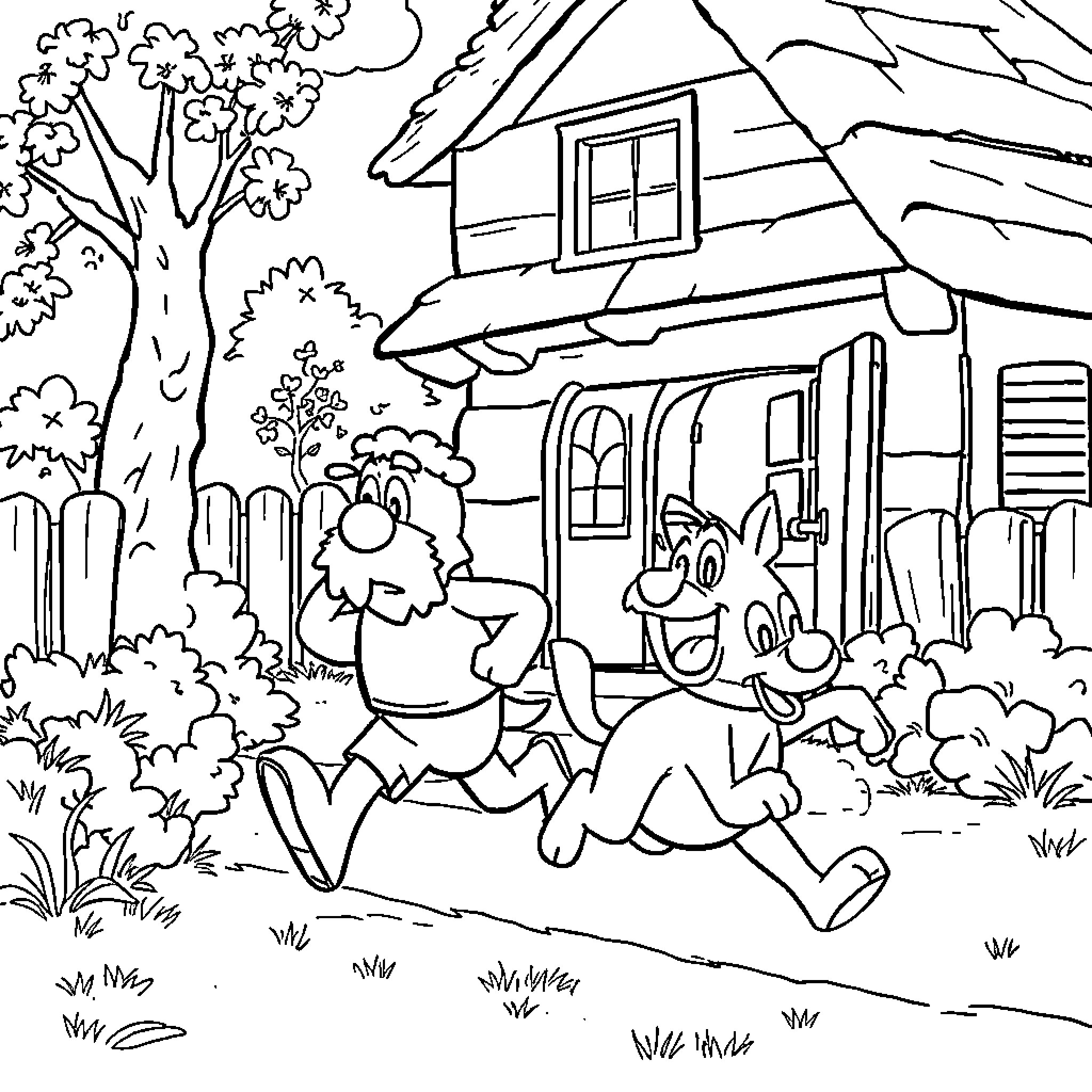 Homero's Jolly Escapade in the Countryside Coloring Page (free black-and-white line drawing printable PDF for all, from beginners to advanced learners, including children, teens, adults, and seniors)