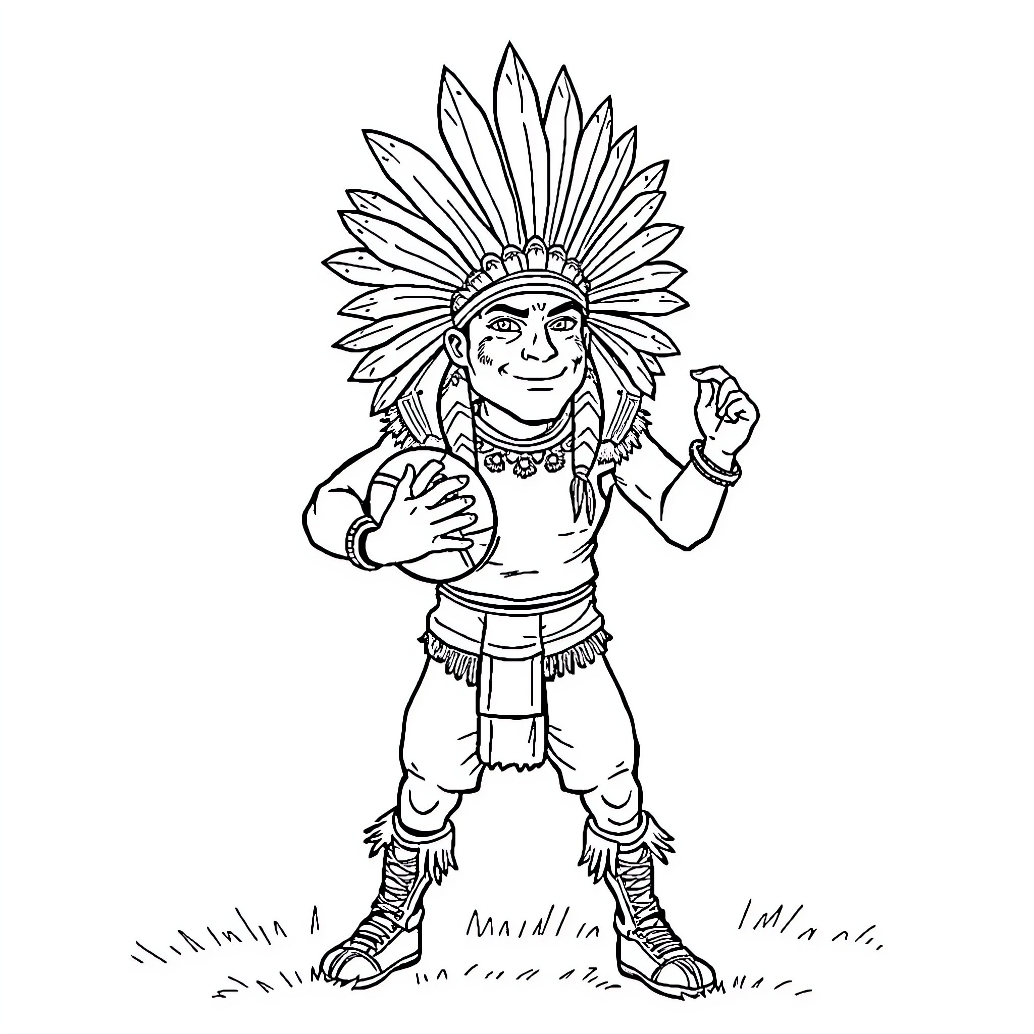Indian man in traditional headdress and attire Coloring Page (free black-and-white line drawing printable PDF for all, from beginners to advanced learners, including children, teens, adults, and seniors)