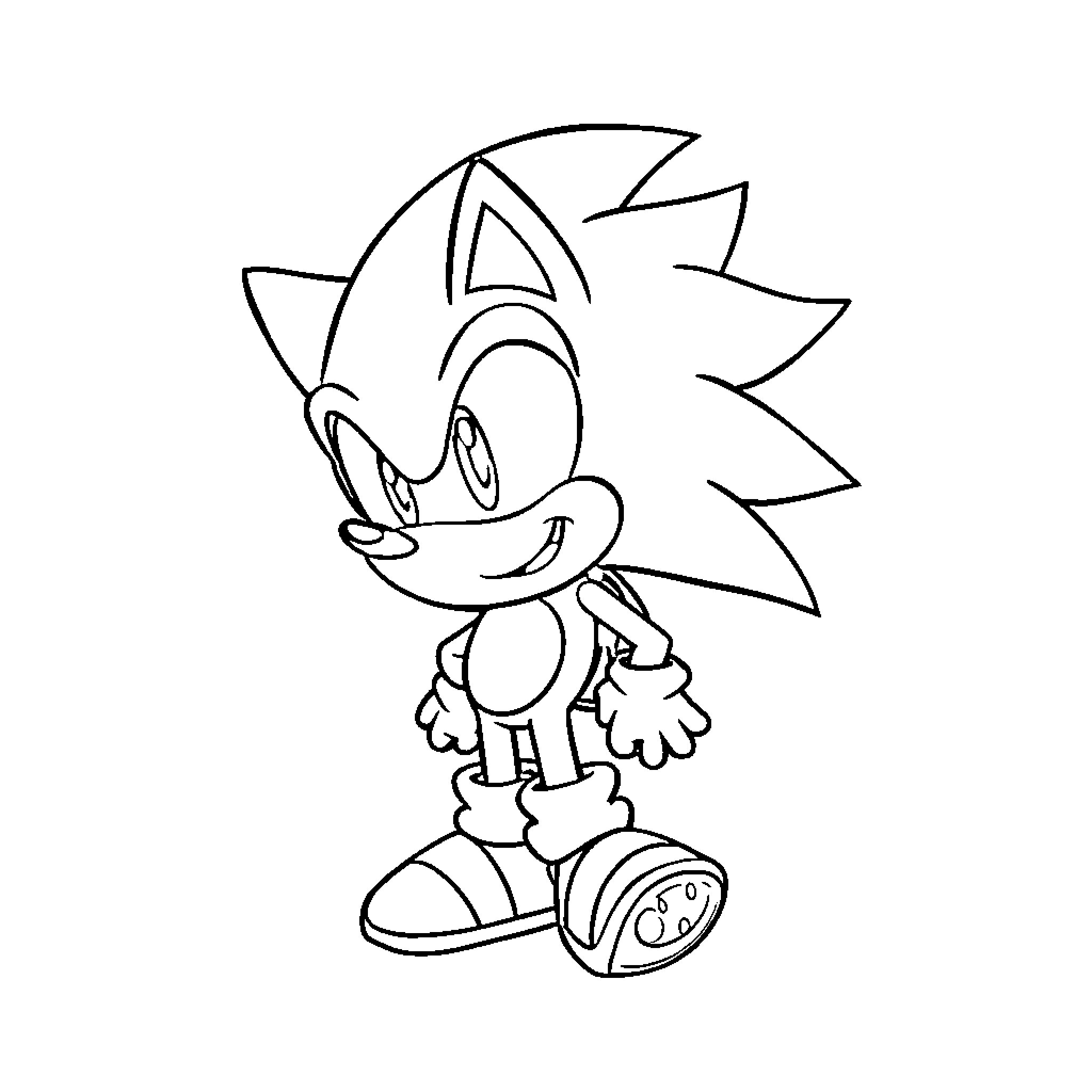 Sonic running with a playful expression Coloring Page (free black-and-white line drawing printable PDF for all, from beginners to advanced learners, including children, teens, adults, and seniors)