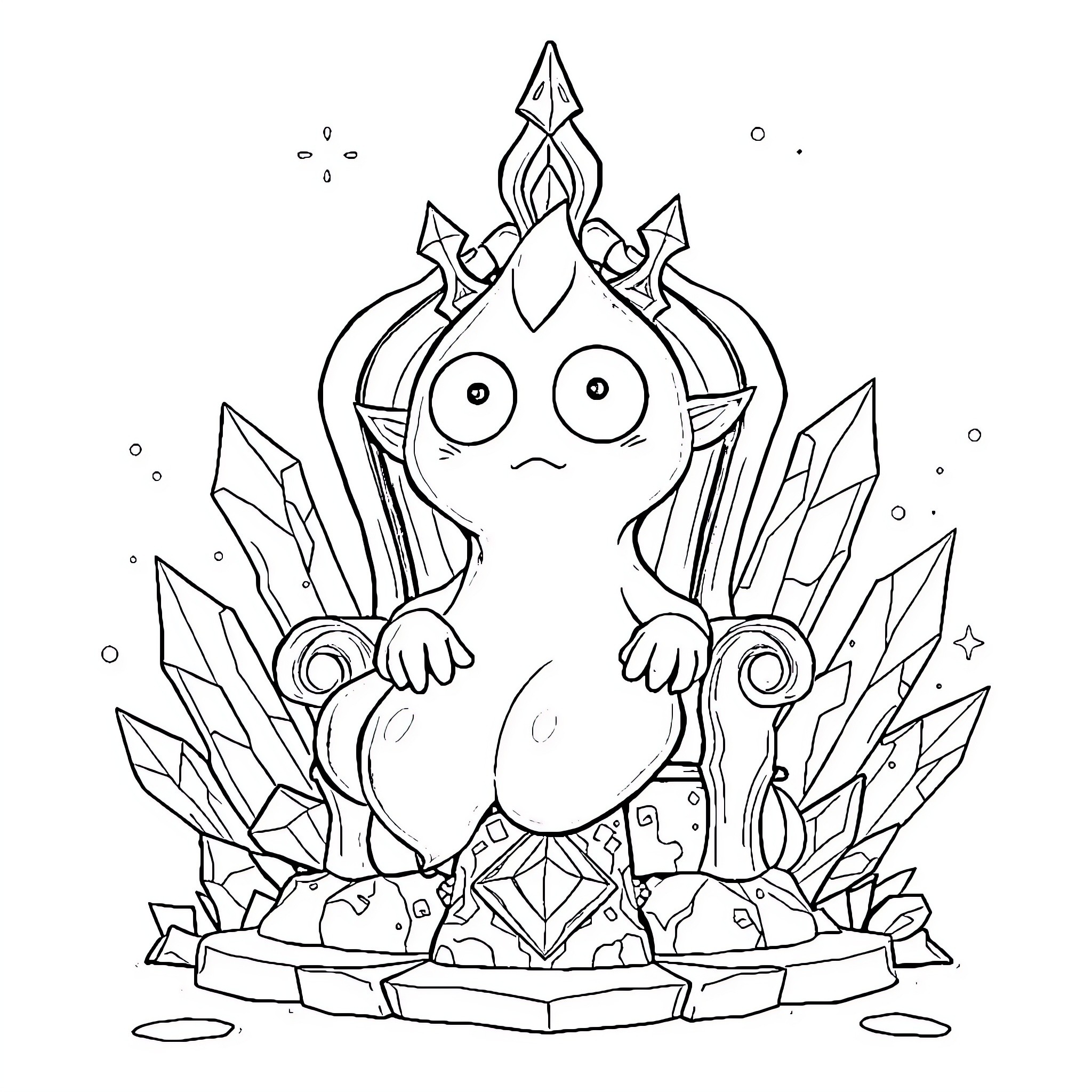 Rimuru Tempest seated on a crystal throne Coloring Page (free black-and-white line drawing printable PDF for all, from beginners to advanced learners, including children, teens, adults, and seniors)