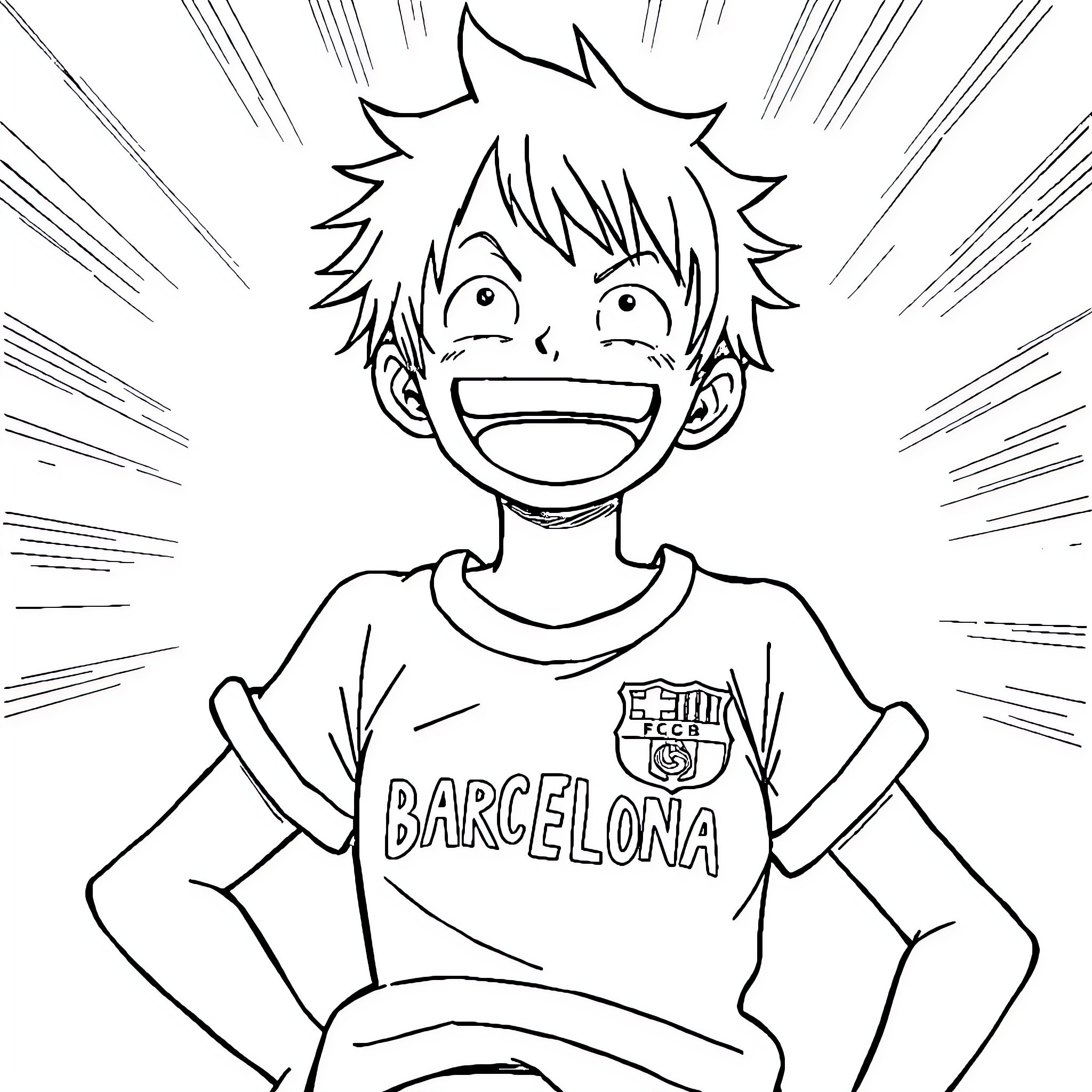 Luffy's Energetic and Enthusiastic Expression Coloring Page (free black-and-white line drawing printable PDF for all, from beginners to advanced learners, including children, teens, adults, and seniors)