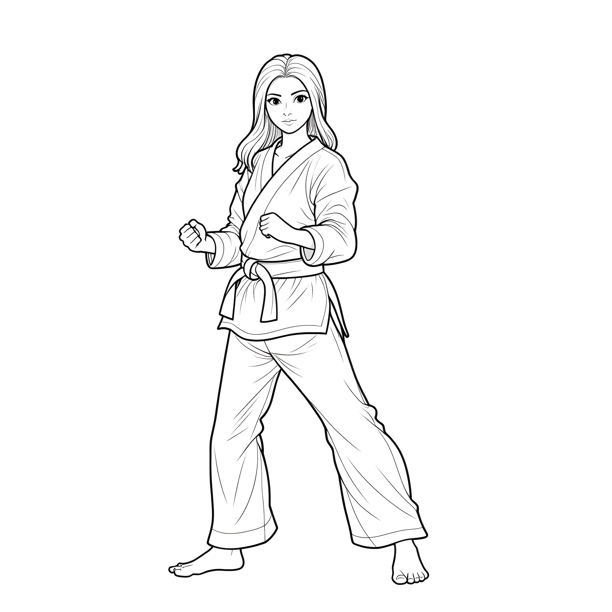 Annabeth Chase training with martial arts focus Coloring Page (free black-and-white line drawing printable PDF for all, from beginners to advanced learners, including children, teens, adults, and seniors)