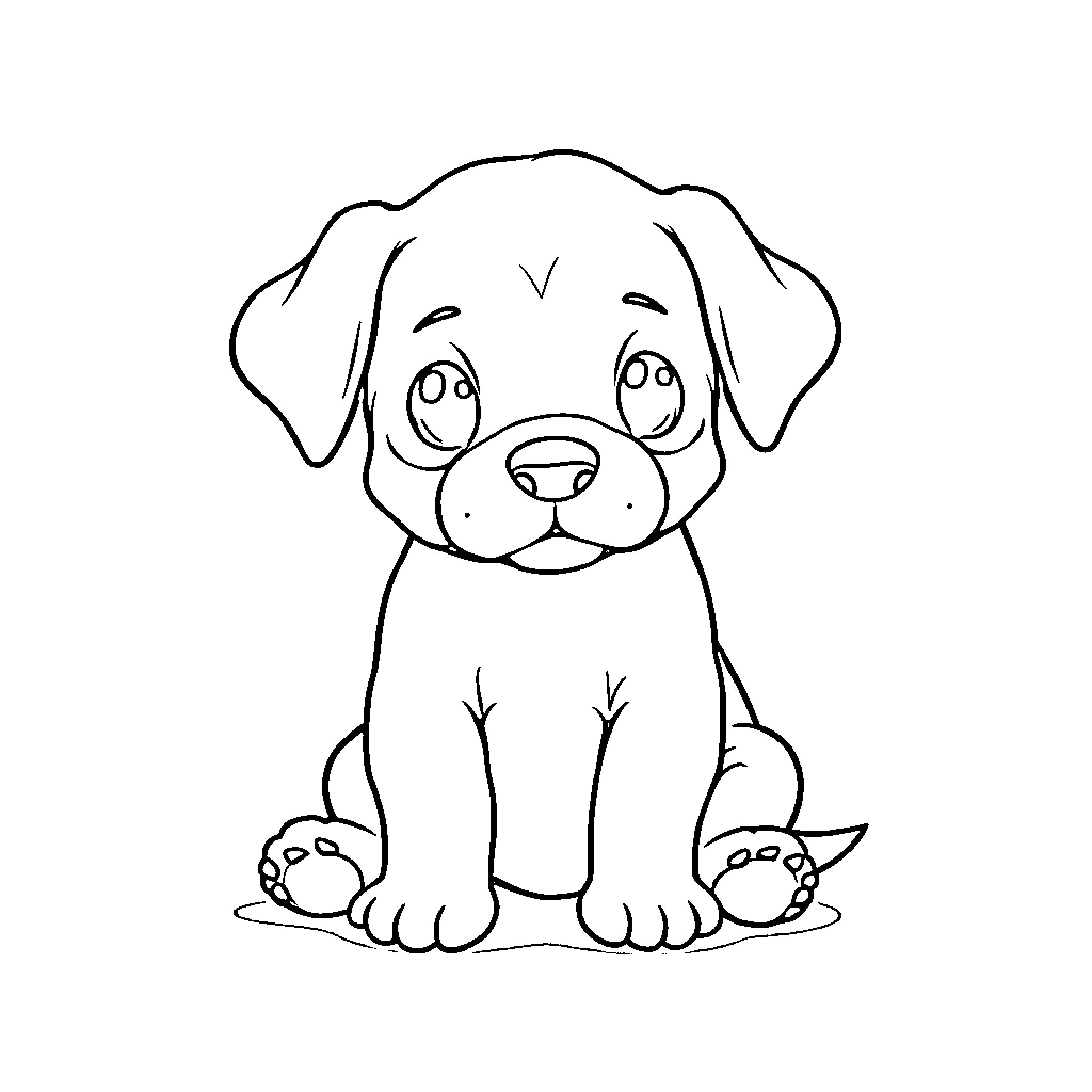 Puppy with big eyes and ears Coloring Page (free black-and-white line drawing printable PDF for all, from beginners to advanced learners, including children, teens, adults, and seniors)