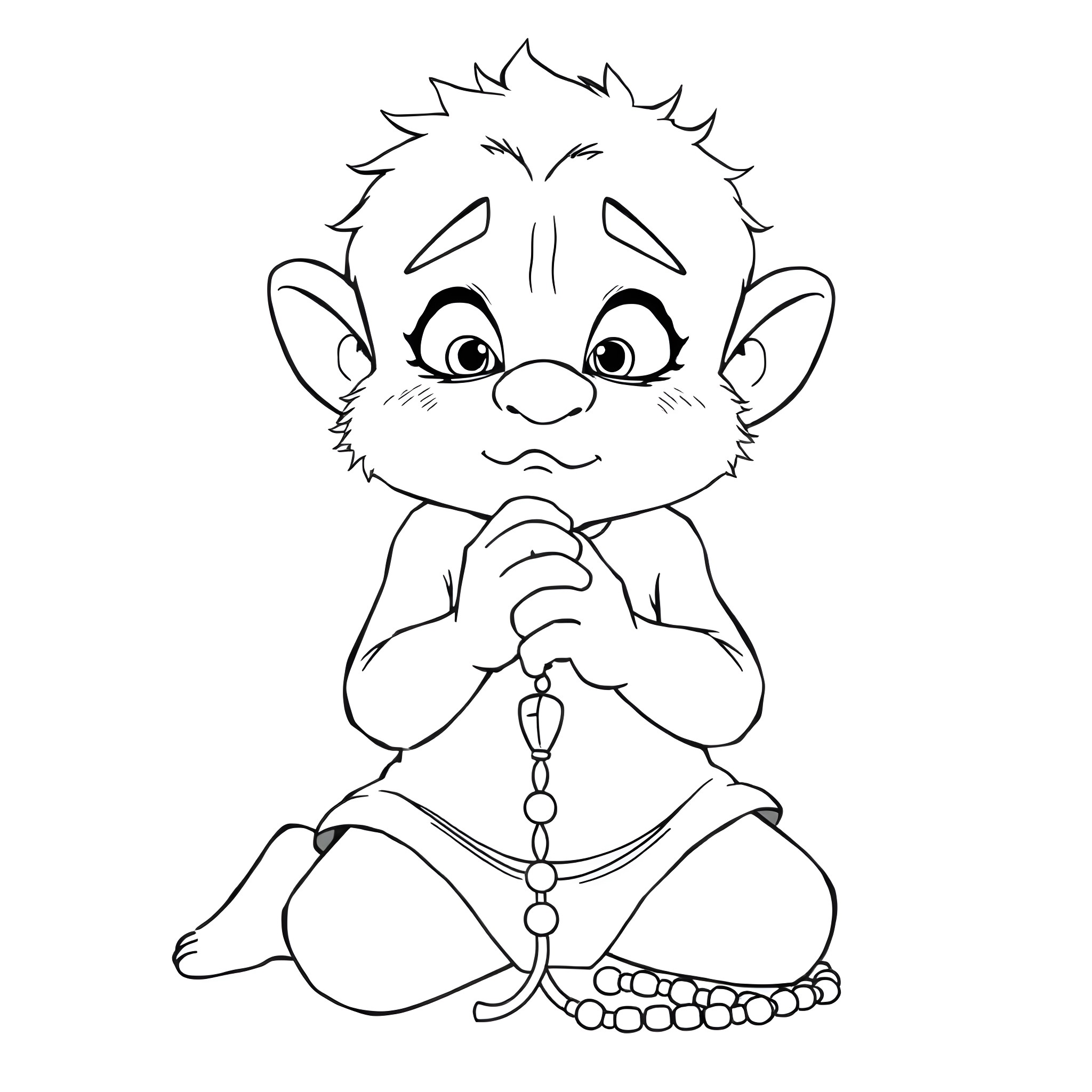Gru's Cute Companion in Thoughtful Pose Coloring Page (free black-and-white line drawing printable PDF for all, from beginners to advanced learners, including children, teens, adults, and seniors)