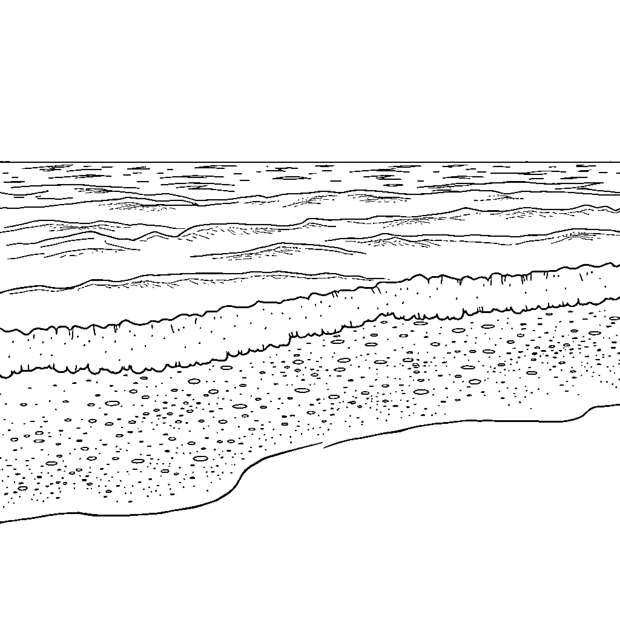 Ocean waves crashing on the shore Coloring Page (free black-and-white line drawing printable PDF for all, from beginners to advanced learners, including children, teens, adults, and seniors)