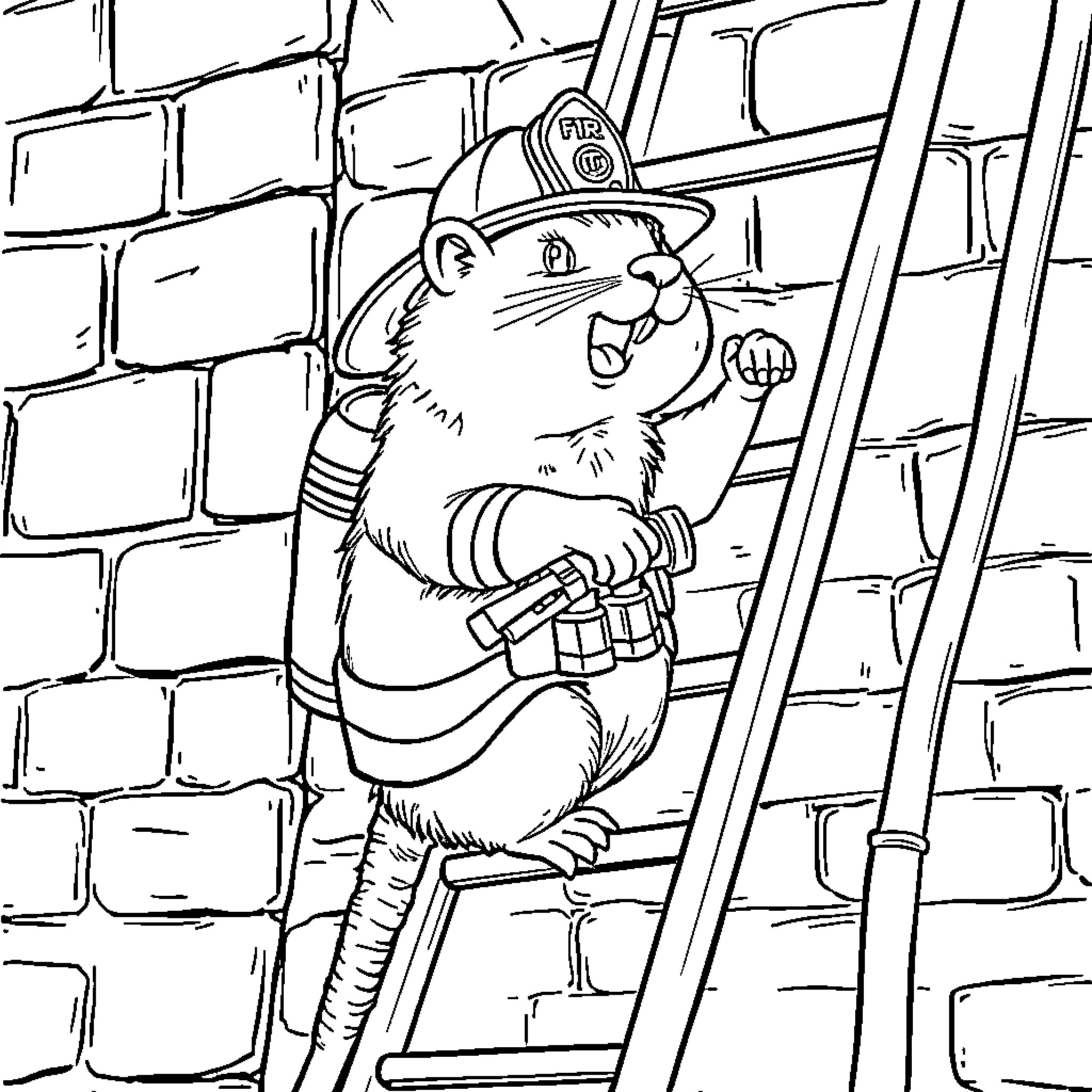 Marmot construction worker on site Coloring Page (free black-and-white line drawing printable PDF for all, from beginners to advanced learners, including children, teens, adults, and seniors)