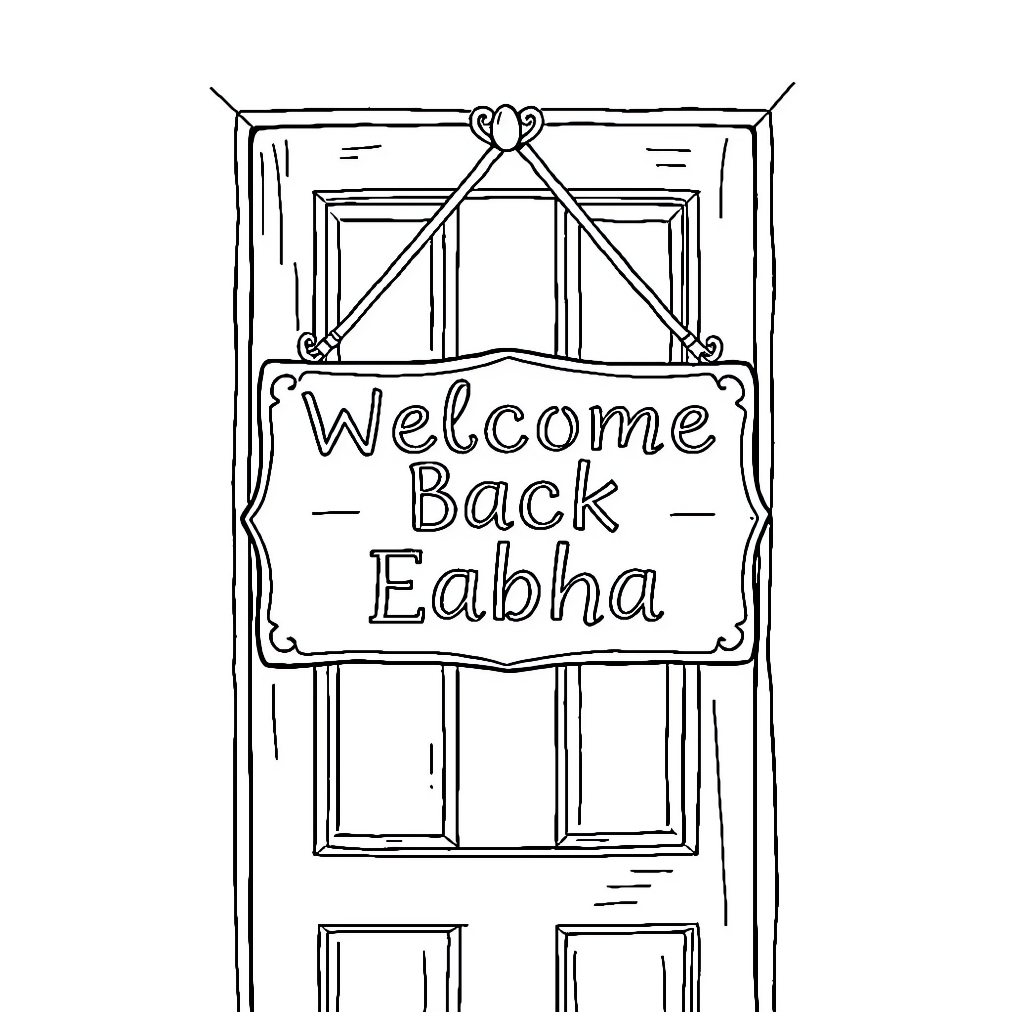 Eabha's Welcoming Door Coloring Page (free black-and-white line drawing printable PDF for all, from beginners to advanced learners, including children, teens, adults, and seniors)