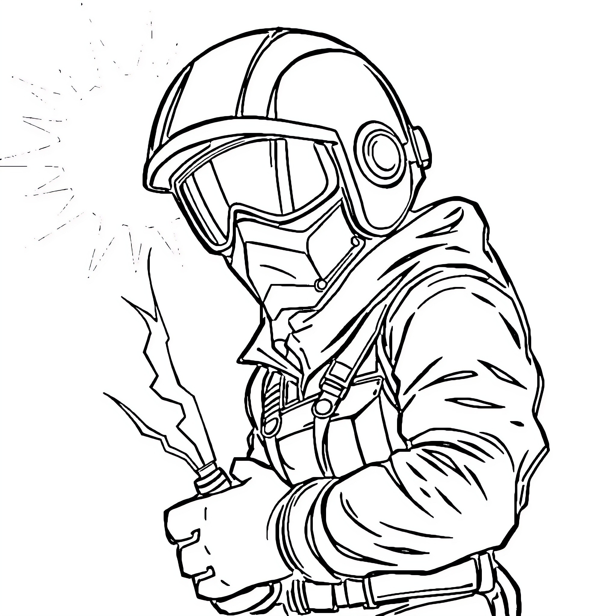 Welder working intently with sparks and equipment Coloring Page (free black-and-white line drawing printable PDF for all, from beginners to advanced learners, including children, teens, adults, and seniors)