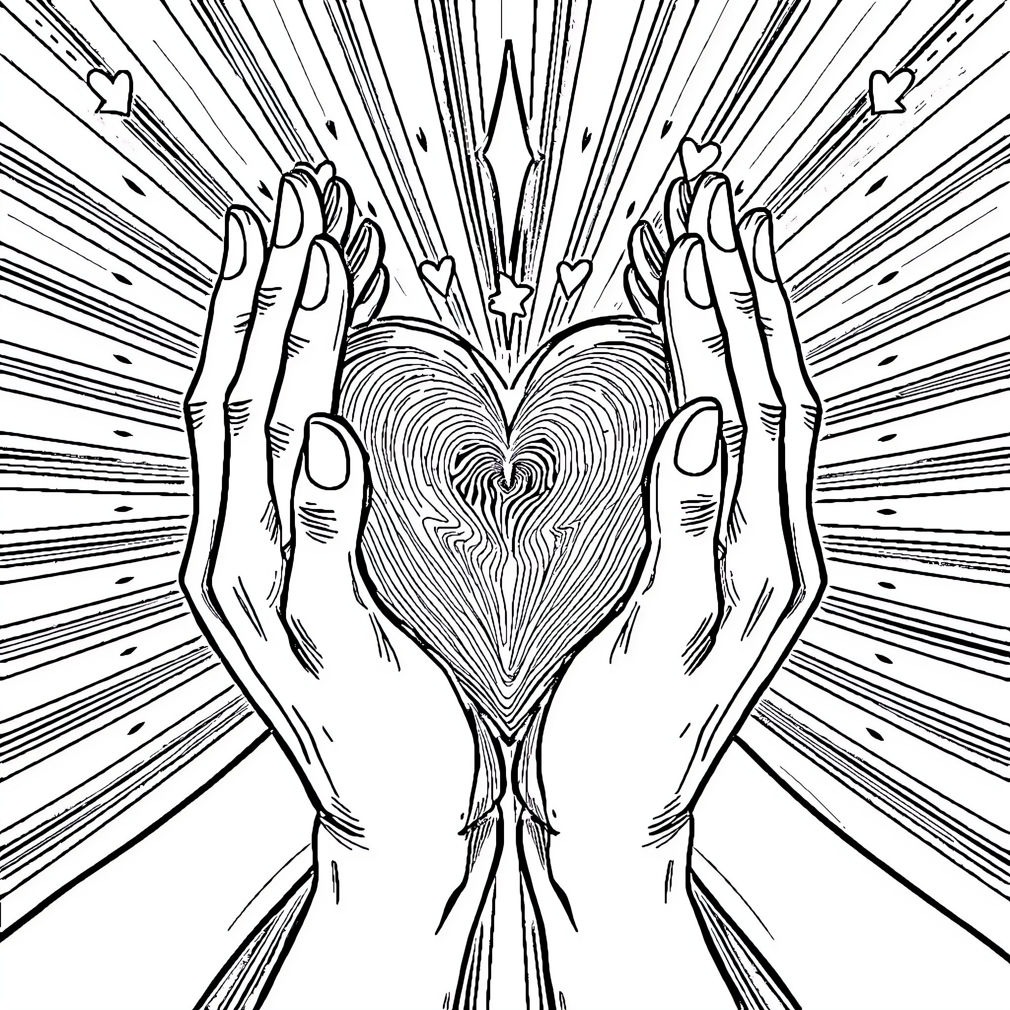 Heart Held with Care and Reverence Coloring Page (free black-and-white line drawing printable PDF for all, from beginners to advanced learners, including children, teens, adults, and seniors)