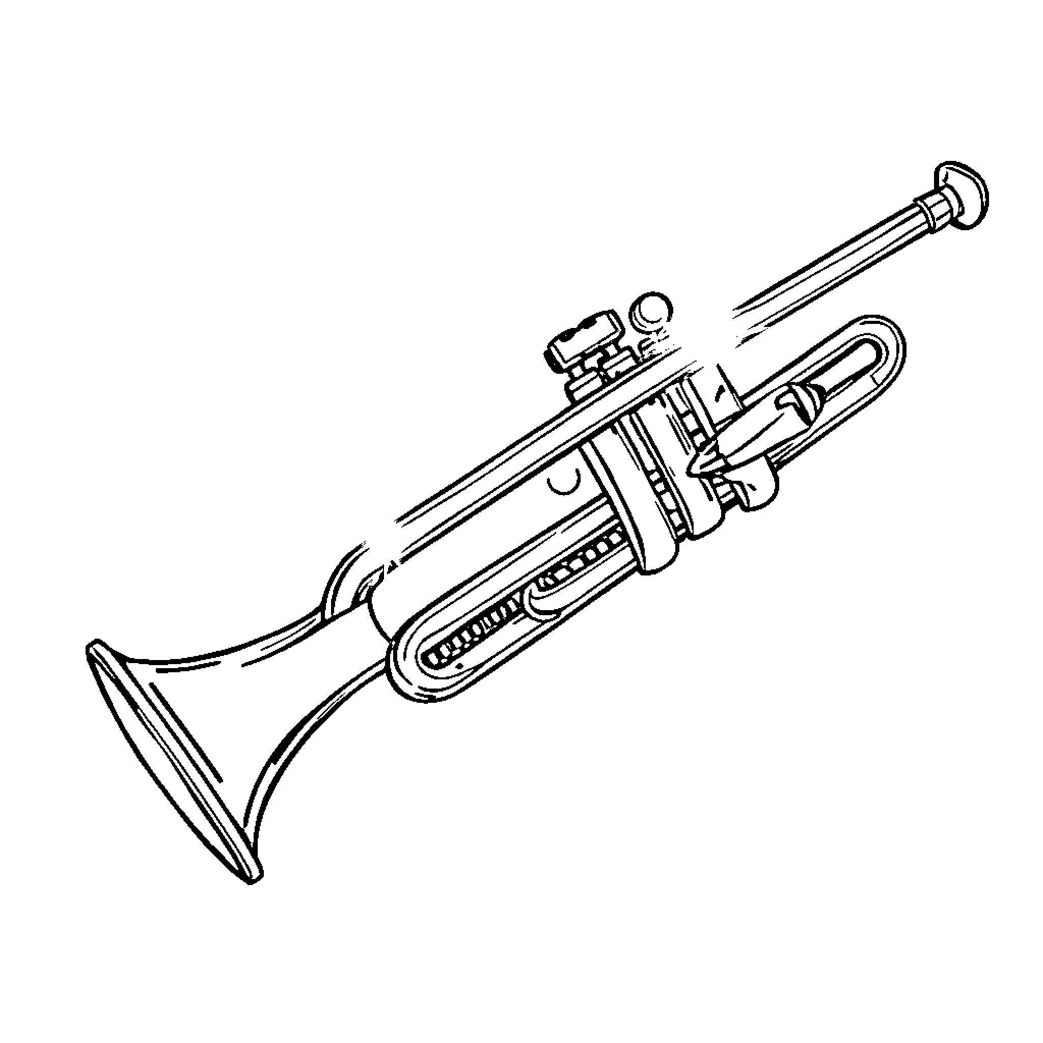 Rocket-shaped musical instrument with valves Coloring Page (free black-and-white line drawing printable PDF for all, from beginners to advanced learners, including children, teens, adults, and seniors)