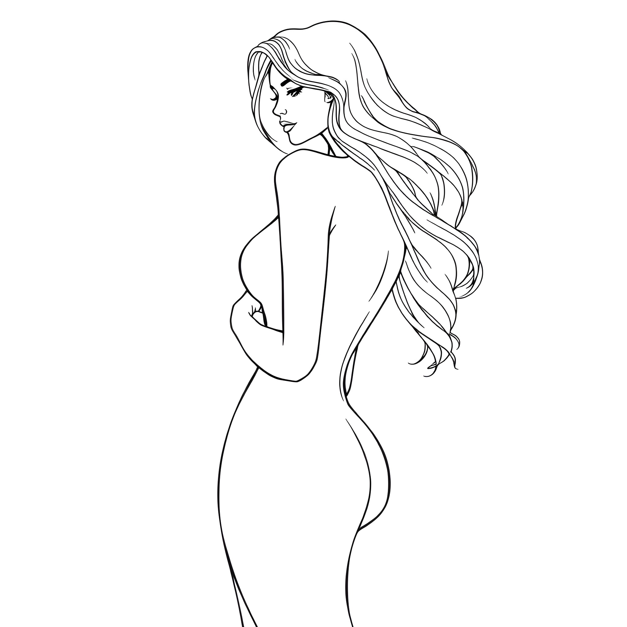 Breast Silhouette of a Graceful Figure Coloring Page (free black-and-white line drawing printable PDF for all, from beginners to advanced learners, including children, teens, adults, and seniors)