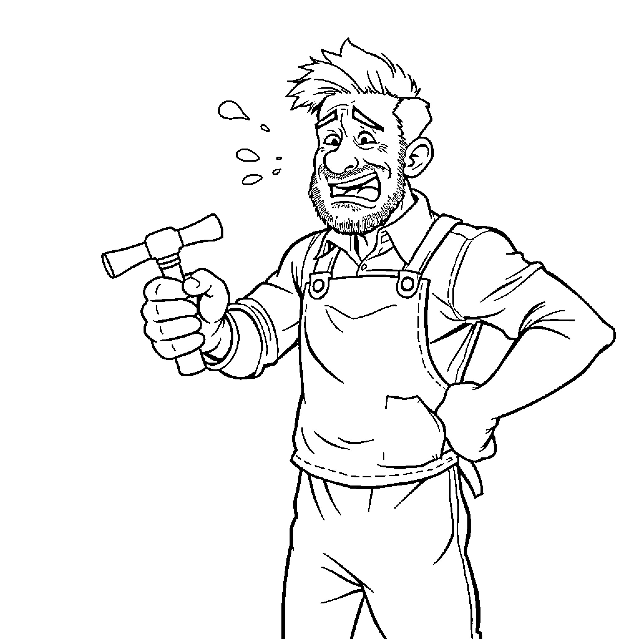 Handyman working with tools and equipment Coloring Page (free black-and-white line drawing printable PDF for all, from beginners to advanced learners, including children, teens, adults, and seniors)