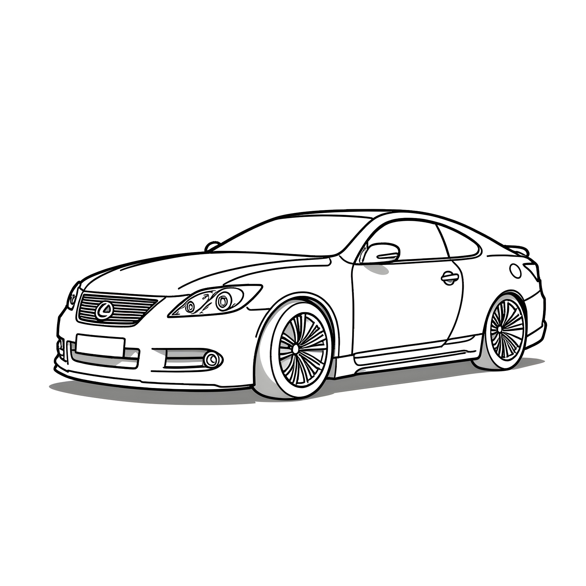 Lexus luxury sports car in black and white outline Coloring Page (free black-and-white line drawing printable PDF for all, from beginners to advanced learners, including children, teens, adults, and seniors)