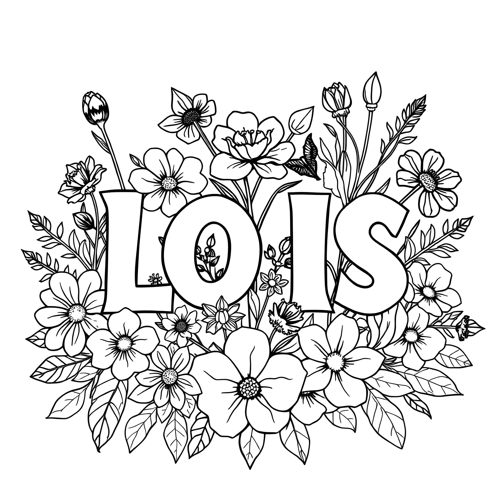 Lois's Floral Arrangement Coloring Page (free black-and-white line drawing printable PDF for all, from beginners to advanced learners, including children, teens, adults, and seniors)
