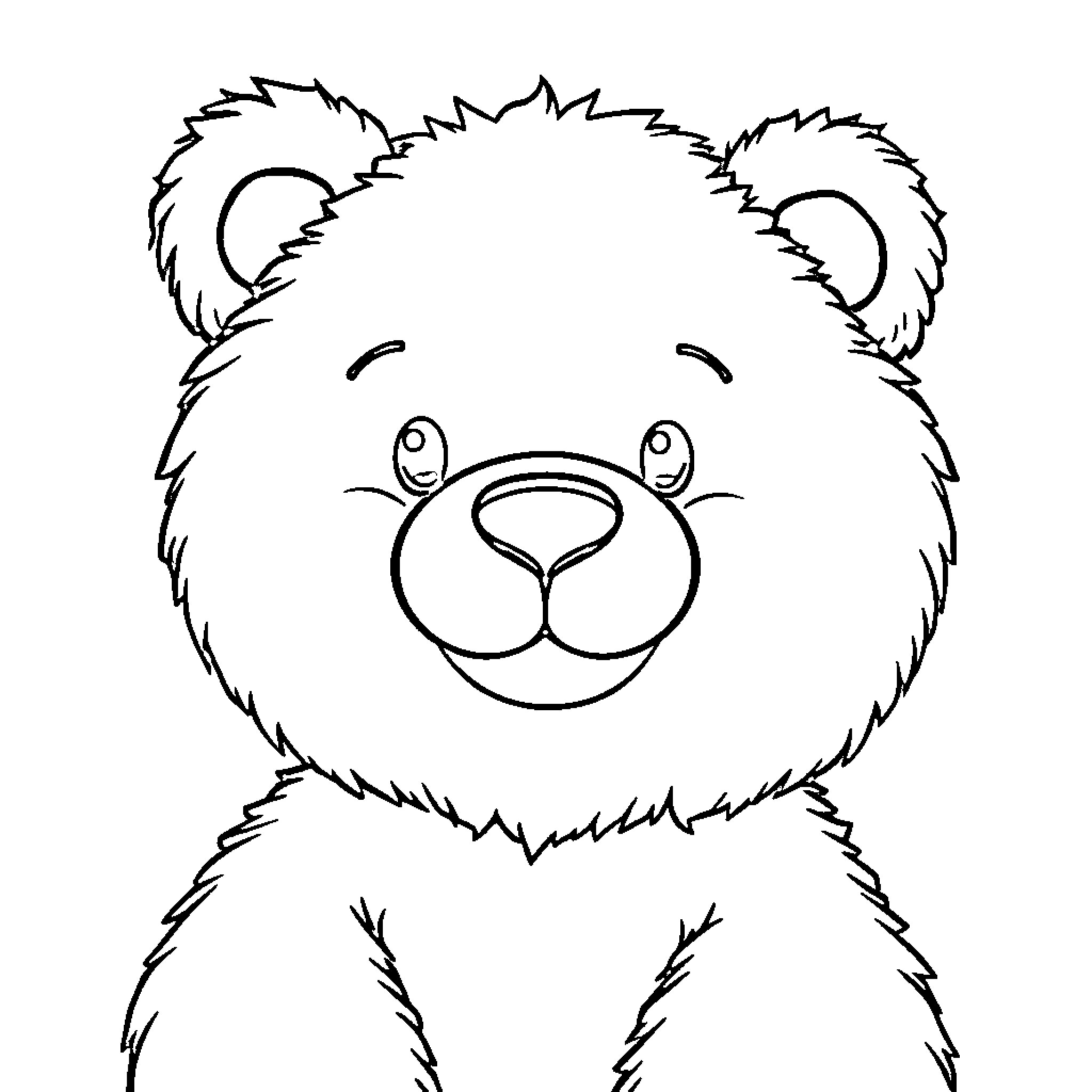 Teddy Bear with Cute Expression Coloring Page (free black-and-white line drawing printable PDF for all, from beginners to advanced learners, including children, teens, adults, and seniors)