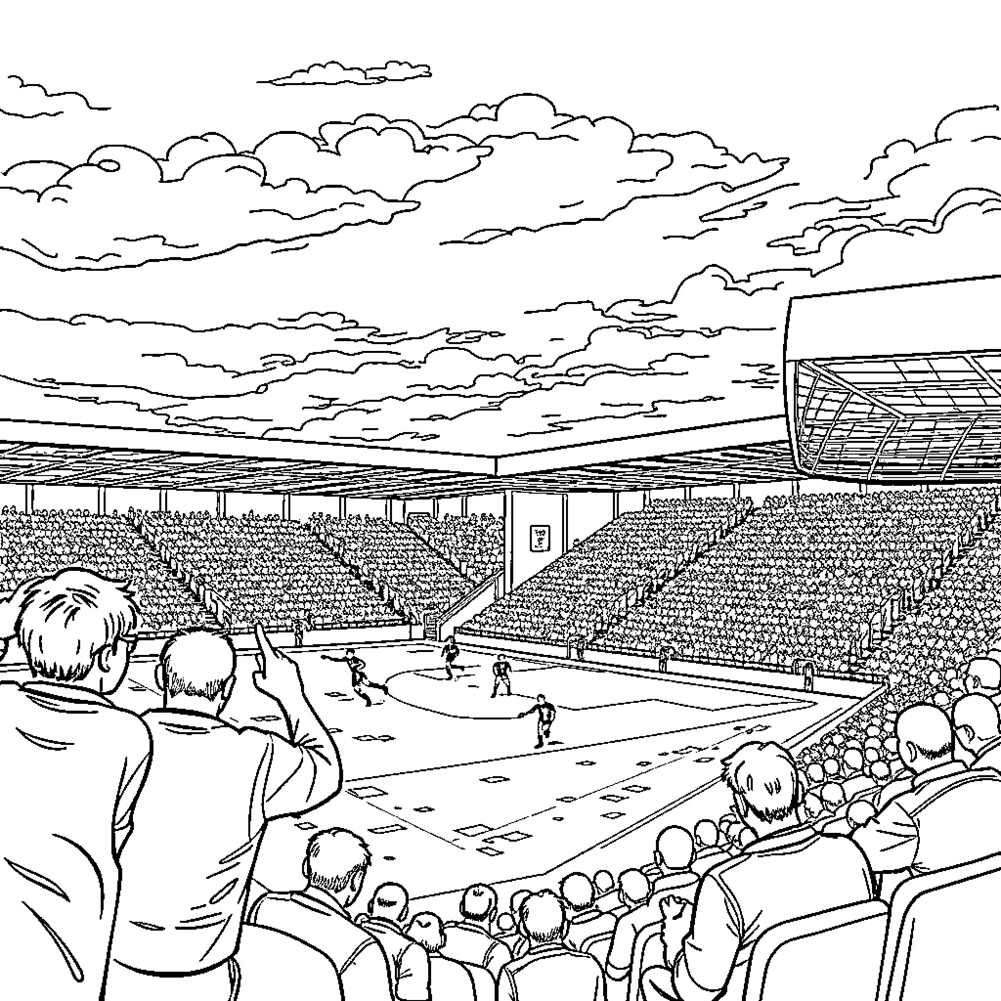 Accrington Stanley supporters cheering on their team at the stadium Coloring Page (free black-and-white line drawing printable PDF for all, from beginners to advanced learners, including children, teens, adults, and seniors)