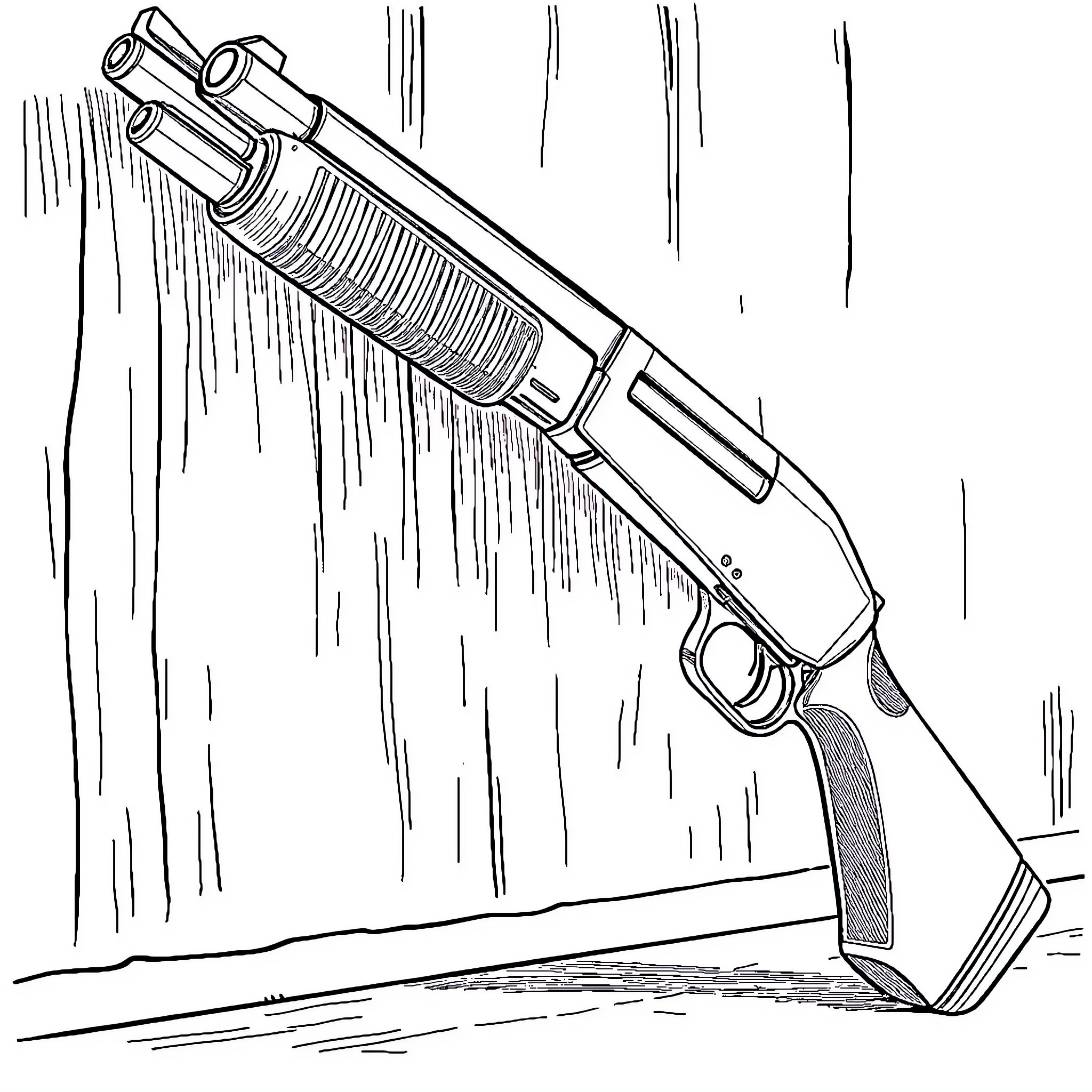 Shotgun firing in intense action scene Coloring Page (free black-and-white line drawing printable PDF for all, from beginners to advanced learners, including children, teens, adults, and seniors)