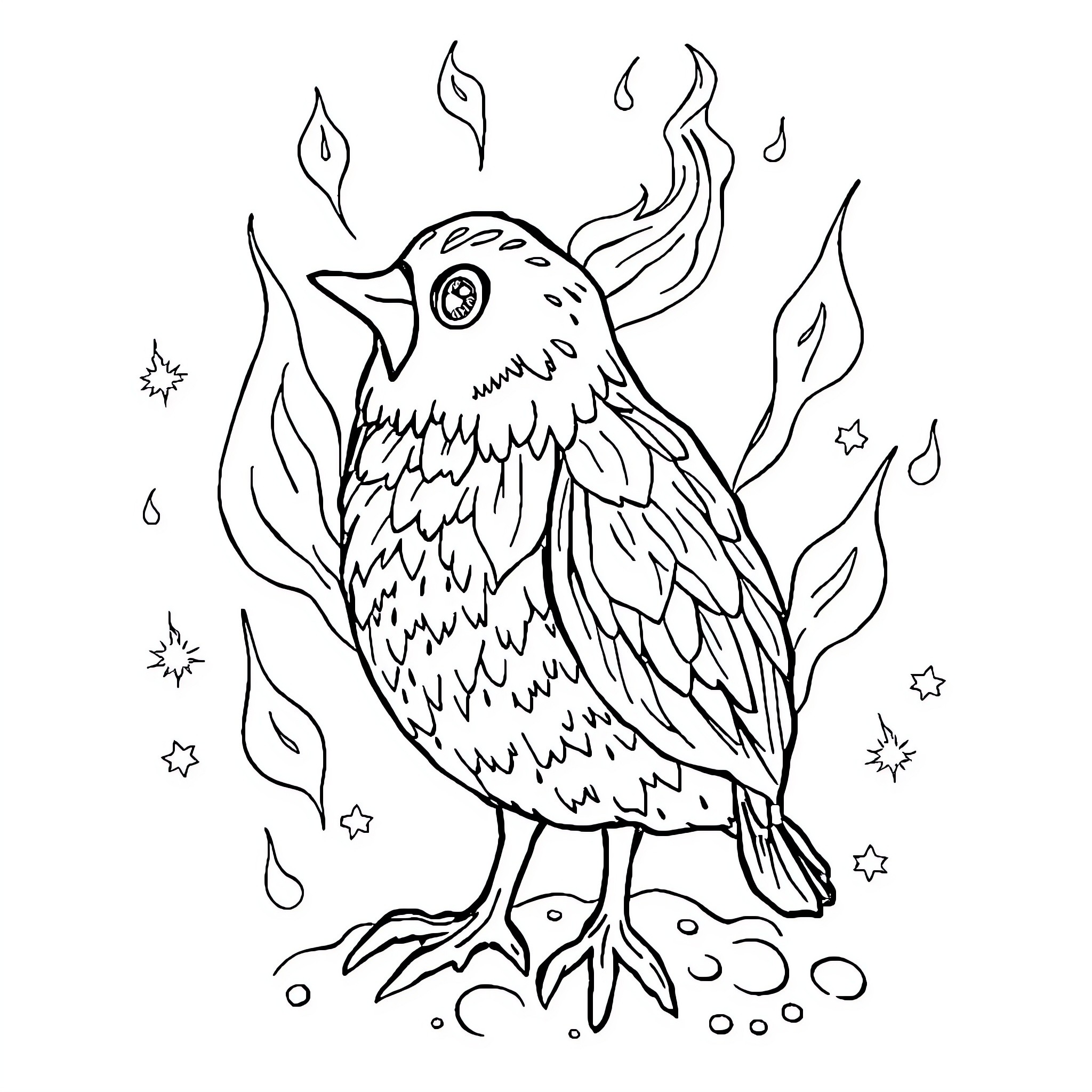 Carapuce's Celestial Avian Companion Coloring Page (free black-and-white line drawing printable PDF for all, from beginners to advanced learners, including children, teens, adults, and seniors)