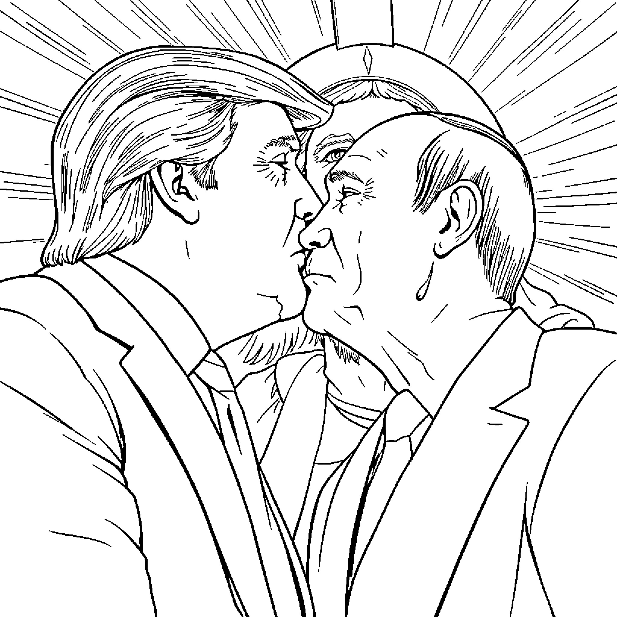 Donald Trump and Joe Biden in heated confrontation Coloring Page (free black-and-white line drawing printable PDF for all, from beginners to advanced learners, including children, teens, adults, and seniors)