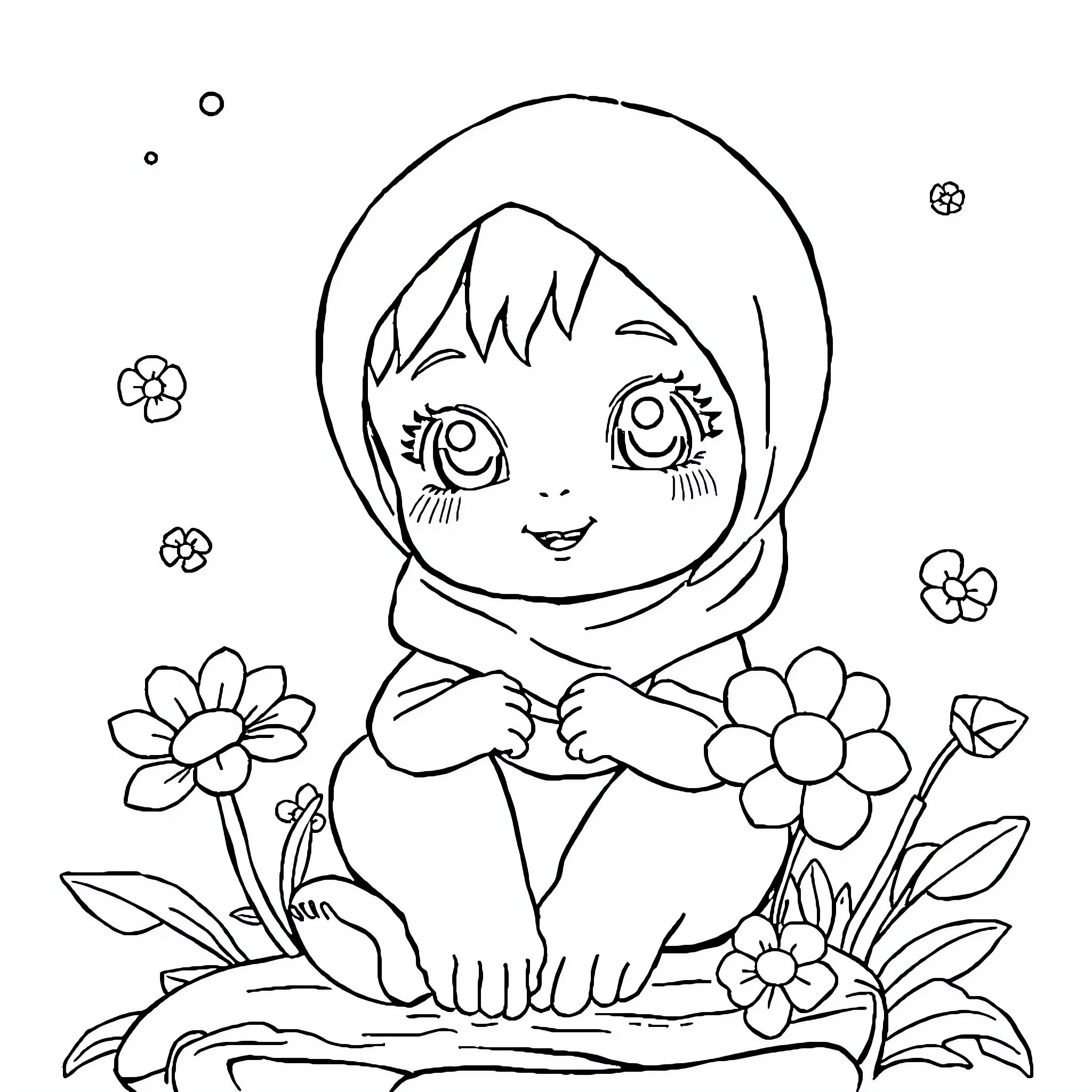 Kids explore nature with cute expressions Coloring Page (free black-and-white line drawing printable PDF for all, from beginners to advanced learners, including children, teens, adults, and seniors)