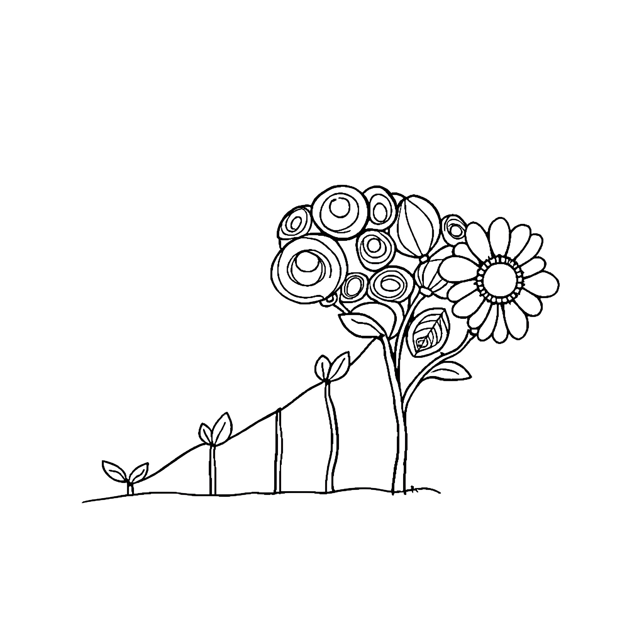 Mindset of Flowering Growth and Development Coloring Page (free black-and-white line drawing printable PDF for all, from beginners to advanced learners, including children, teens, adults, and seniors)