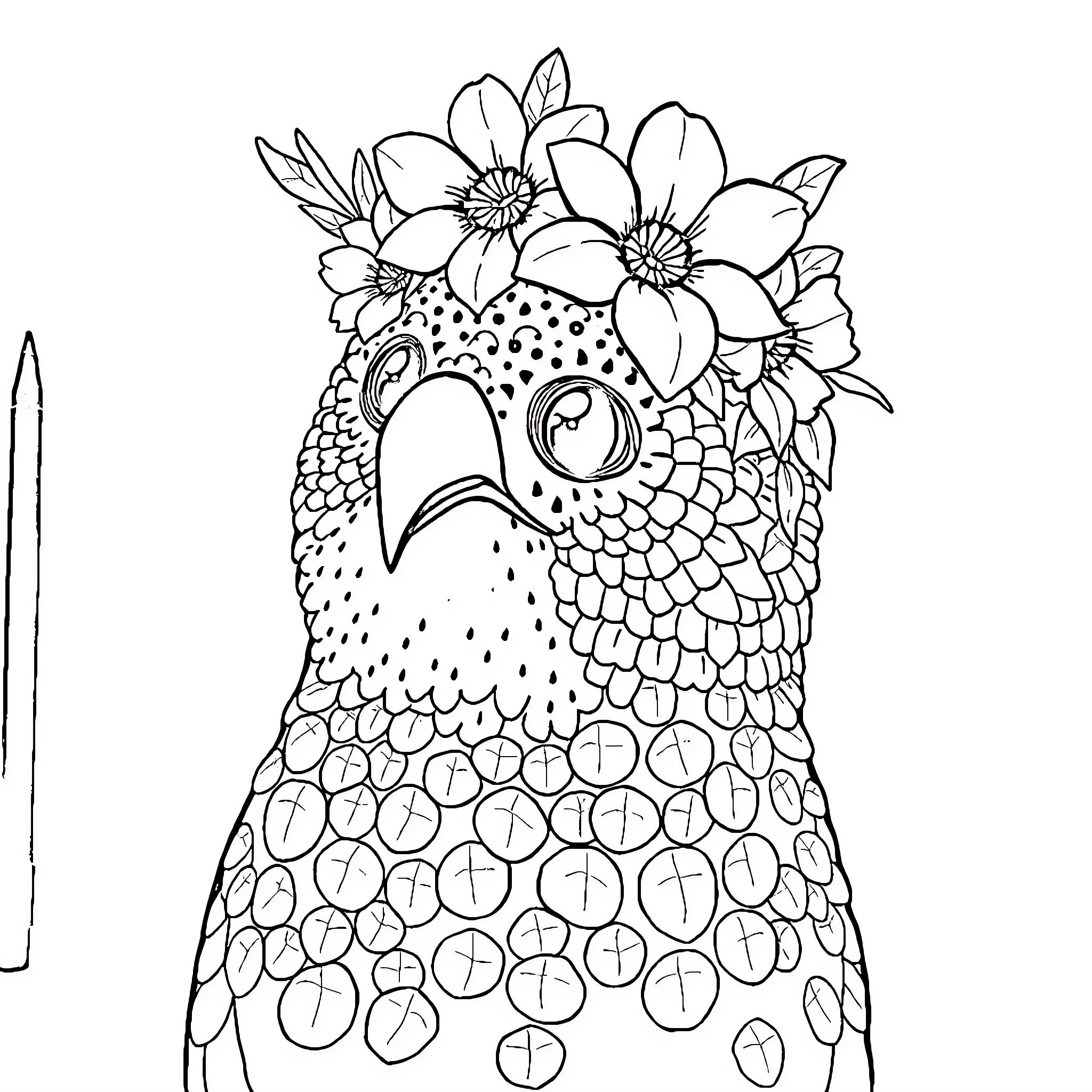 Sea Lion Surrounded by Floral Decorations Coloring Page (free black-and-white line drawing printable PDF for all, from beginners to advanced learners, including children, teens, adults, and seniors)