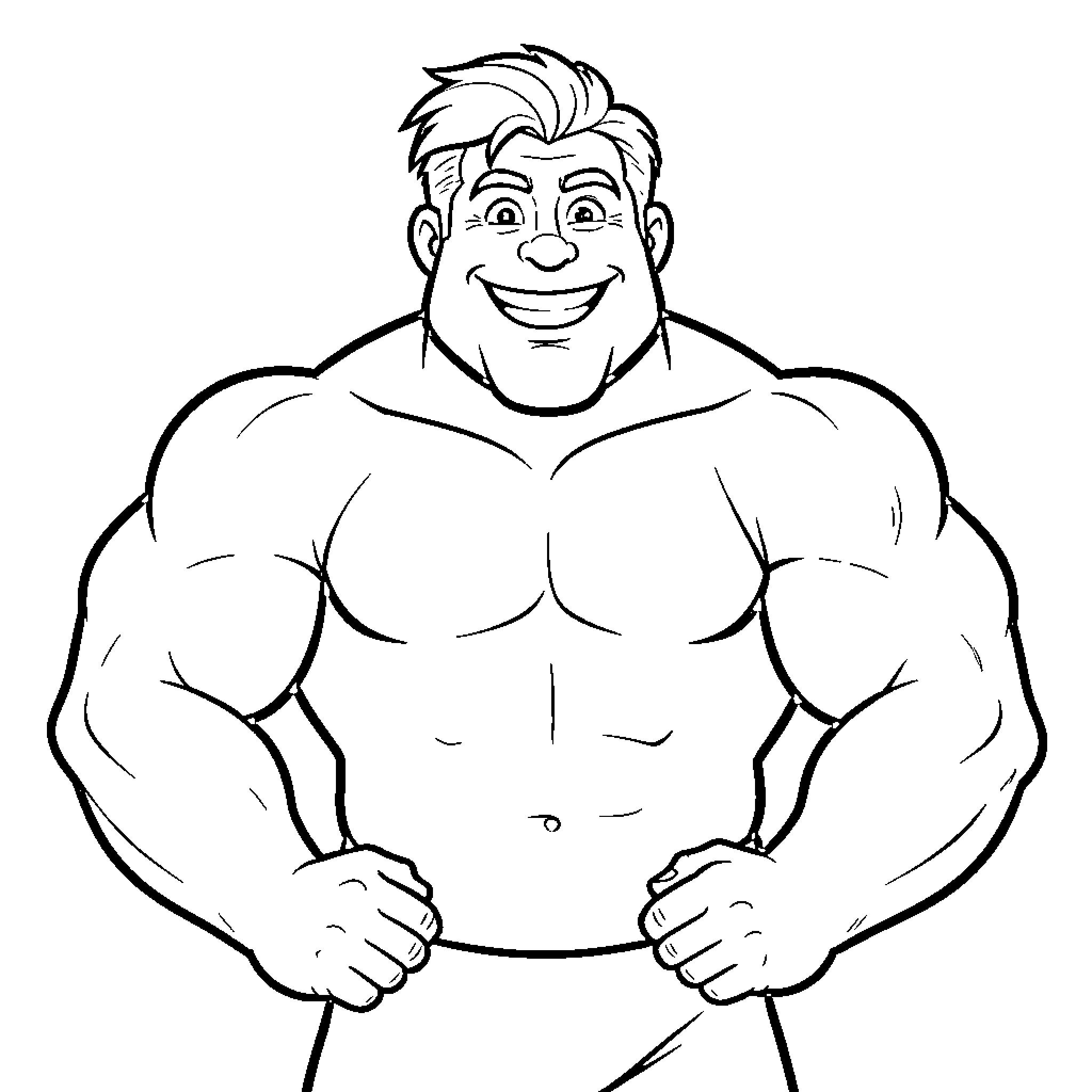 Randy's Muscular Physique and Friendly Expression Coloring Page (free black-and-white line drawing printable PDF for all, from beginners to advanced learners, including children, teens, adults, and seniors)
