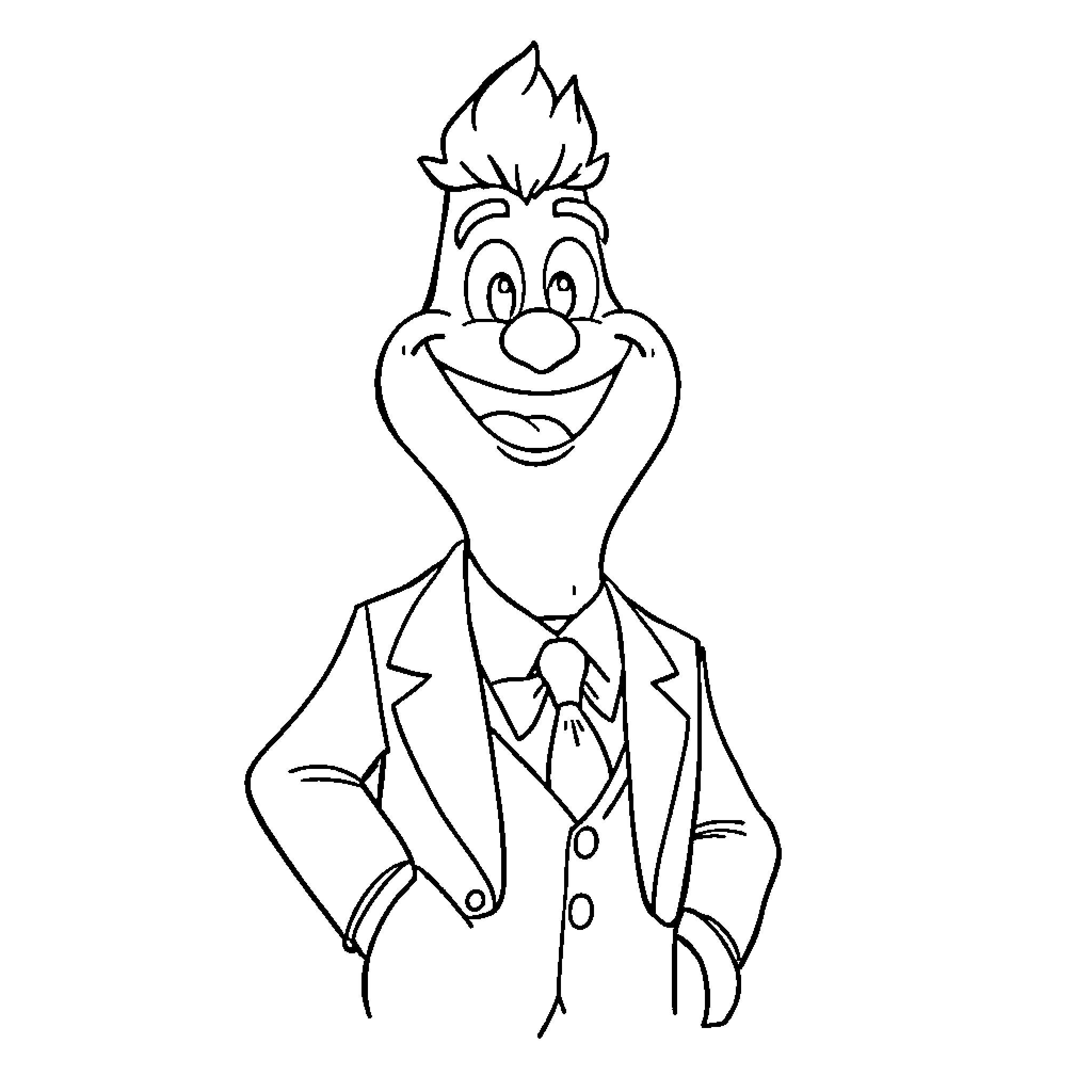Kep cartoon character in formal attire Coloring Page (free black-and-white line drawing printable PDF for all, from beginners to advanced learners, including children, teens, adults, and seniors)