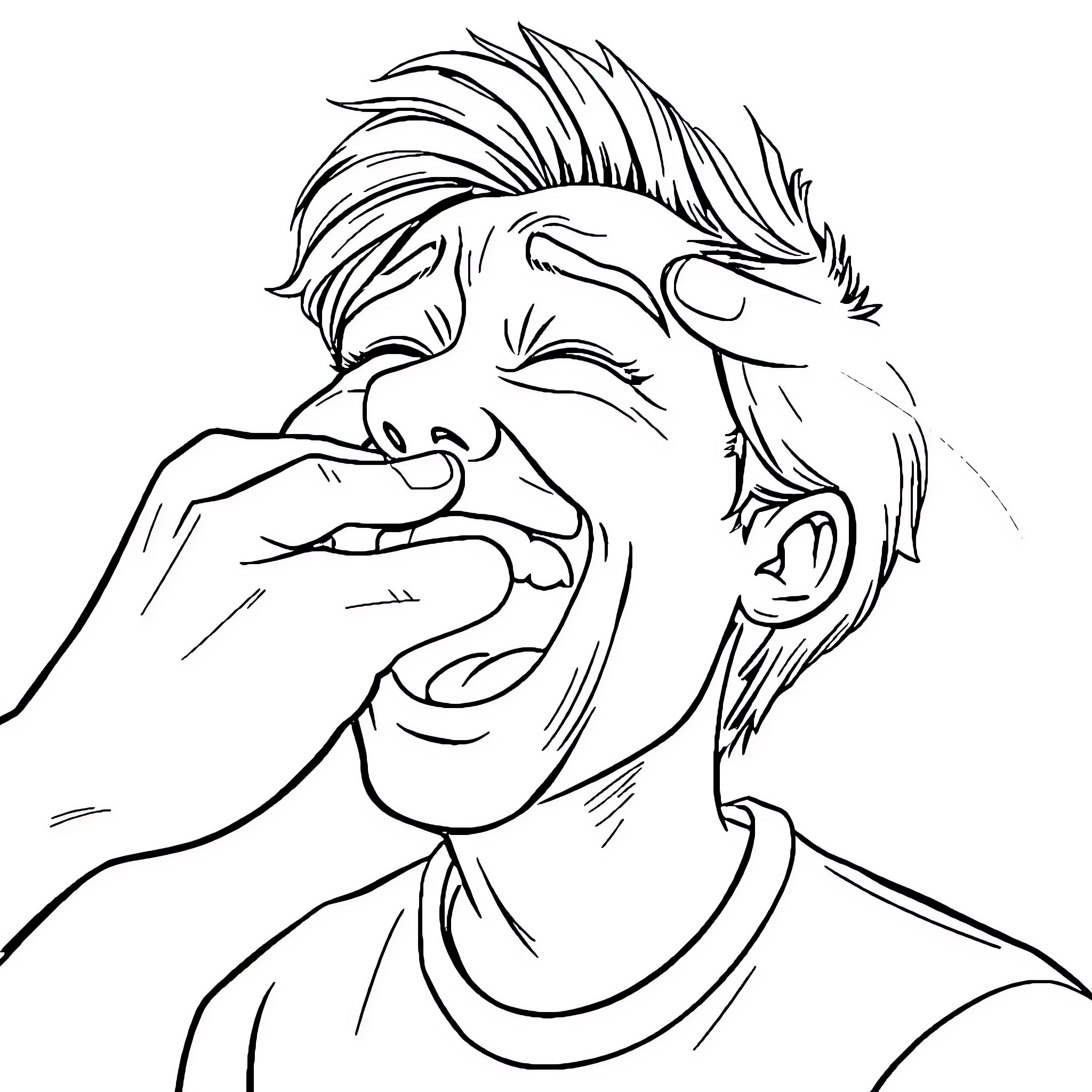 Tickled Expression of a Jovial Individual Coloring Page (free black-and-white line drawing printable PDF for all, from beginners to advanced learners, including children, teens, adults, and seniors)