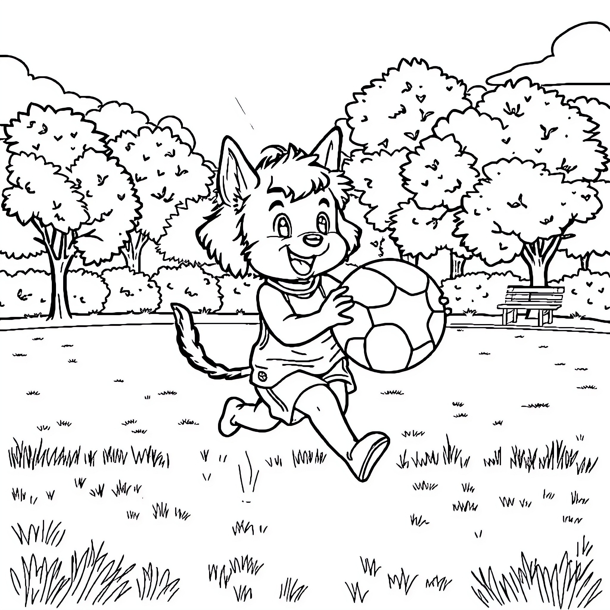 Remi playing joyfully in the park Coloring Page (free black-and-white line drawing printable PDF for all, from beginners to advanced learners, including children, teens, adults, and seniors)