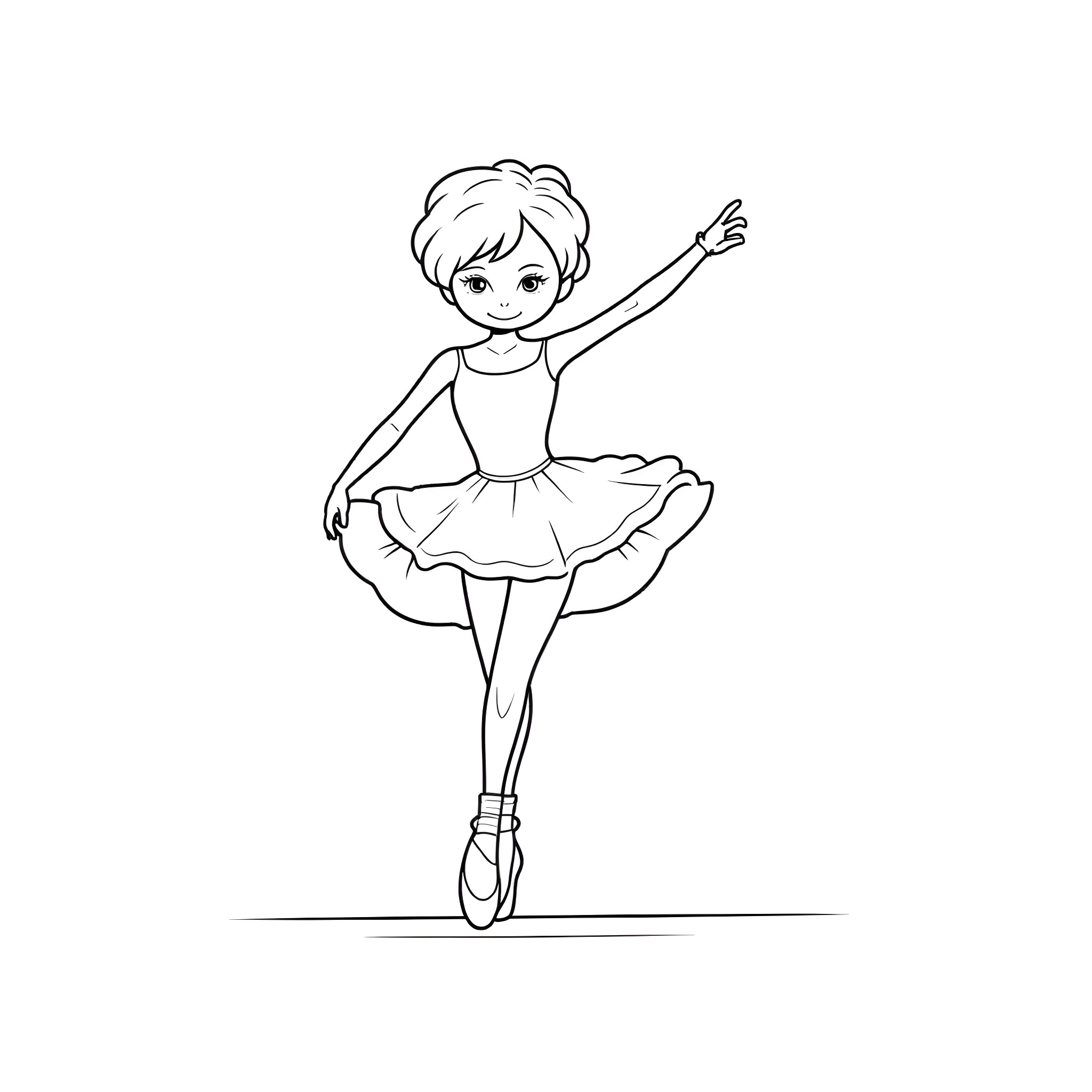 Ballerina performing on stage with grace Coloring Page (free black-and-white line drawing printable PDF for all, from beginners to advanced learners, including children, teens, adults, and seniors)