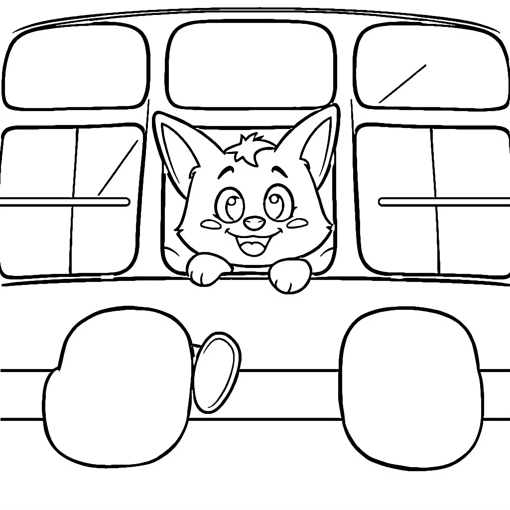 Bluey peeking out from the bus Coloring Page (free black-and-white line drawing printable PDF for all, from beginners to advanced learners, including children, teens, adults, and seniors)