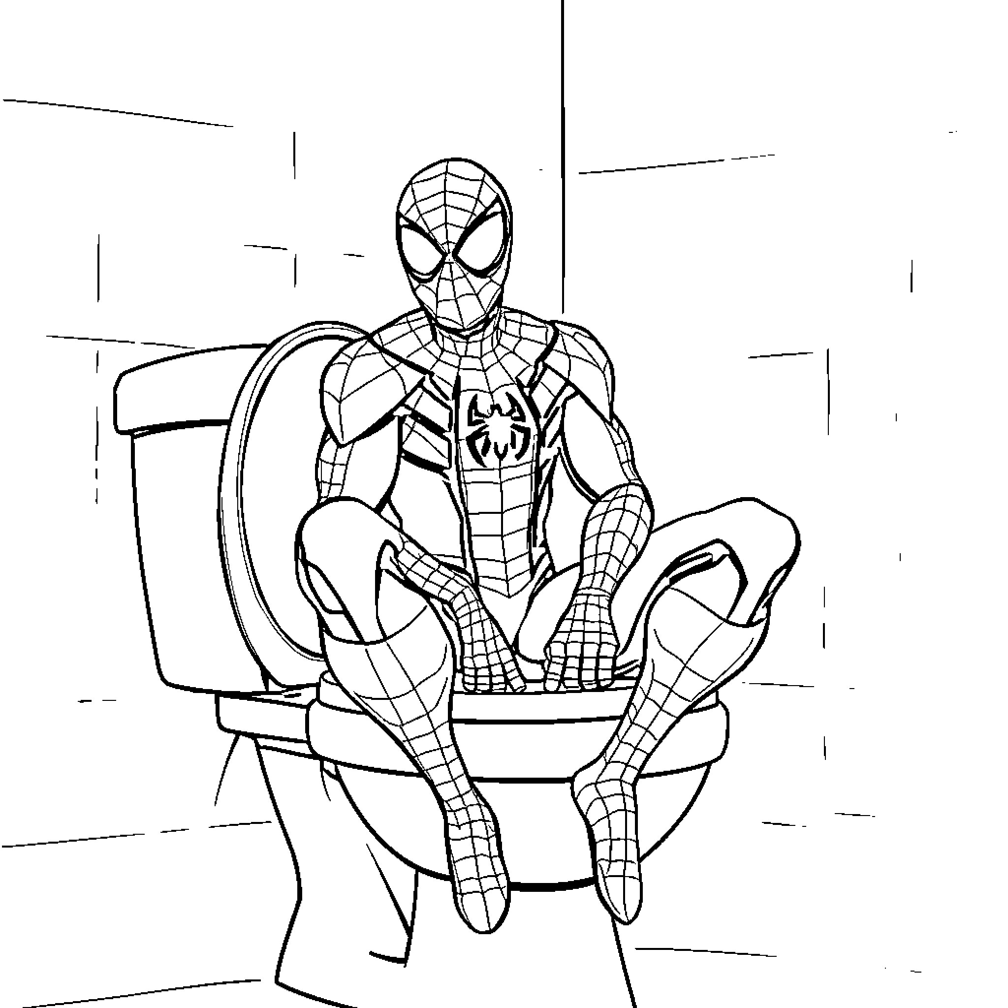 Spider-Man sitting on a chair Coloring Page (free black-and-white line drawing printable PDF for all, from beginners to advanced learners, including children, teens, adults, and seniors)