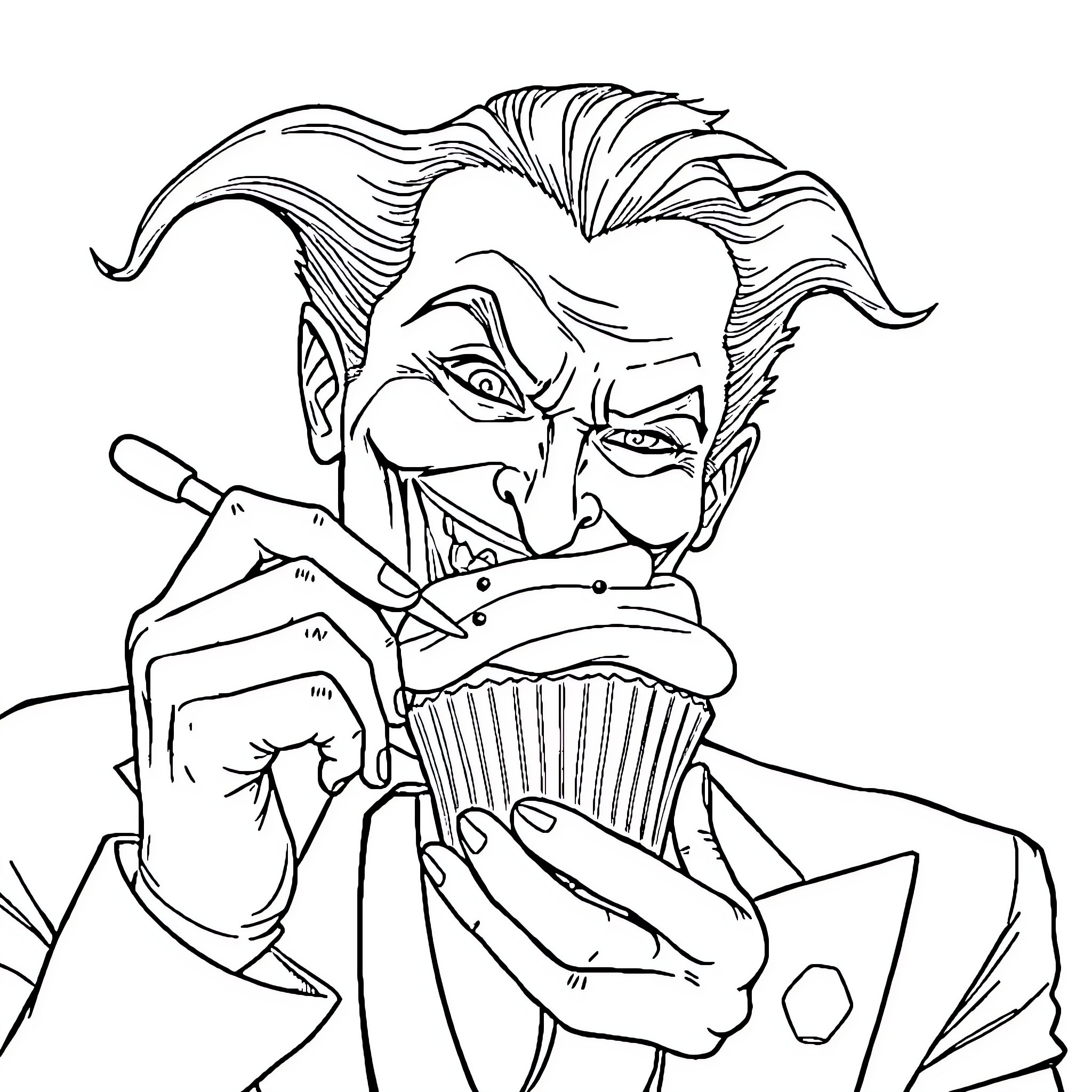 Joker Playing Sinister Tune on Accordion Coloring Page (free black-and-white line drawing printable PDF for all, from beginners to advanced learners, including children, teens, adults, and seniors)