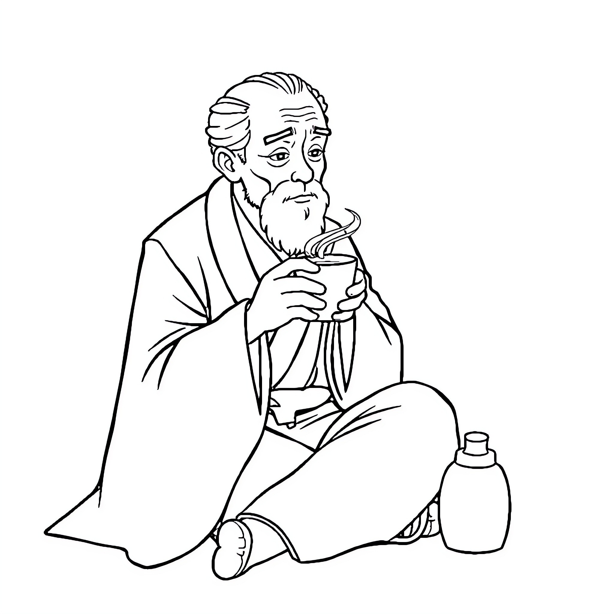 Tanjiro tending to an injured person Coloring Page (free black-and-white line drawing printable PDF for all, from beginners to advanced learners, including children, teens, adults, and seniors)
