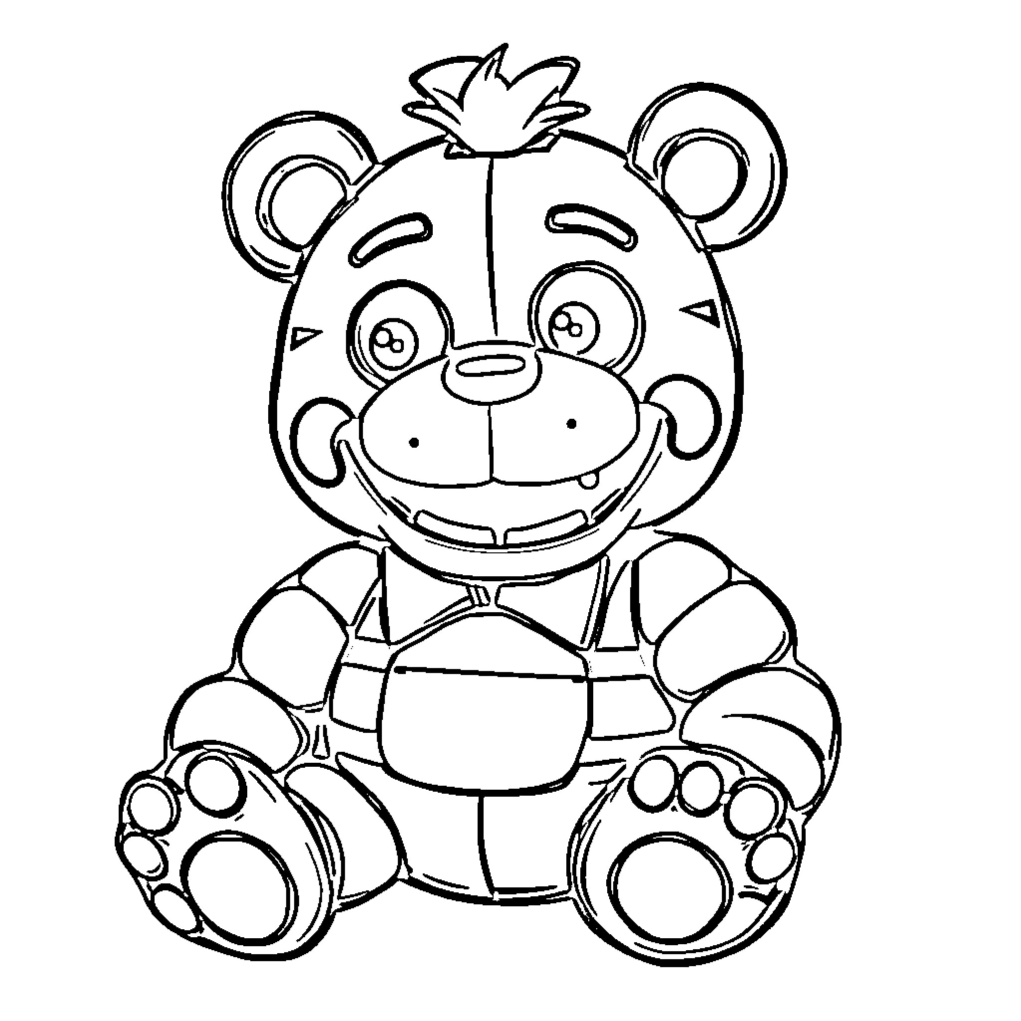 Freddy Fazbear in a cheerful expression Coloring Page (free black-and-white line drawing printable PDF for all, from beginners to advanced learners, including children, teens, adults, and seniors)