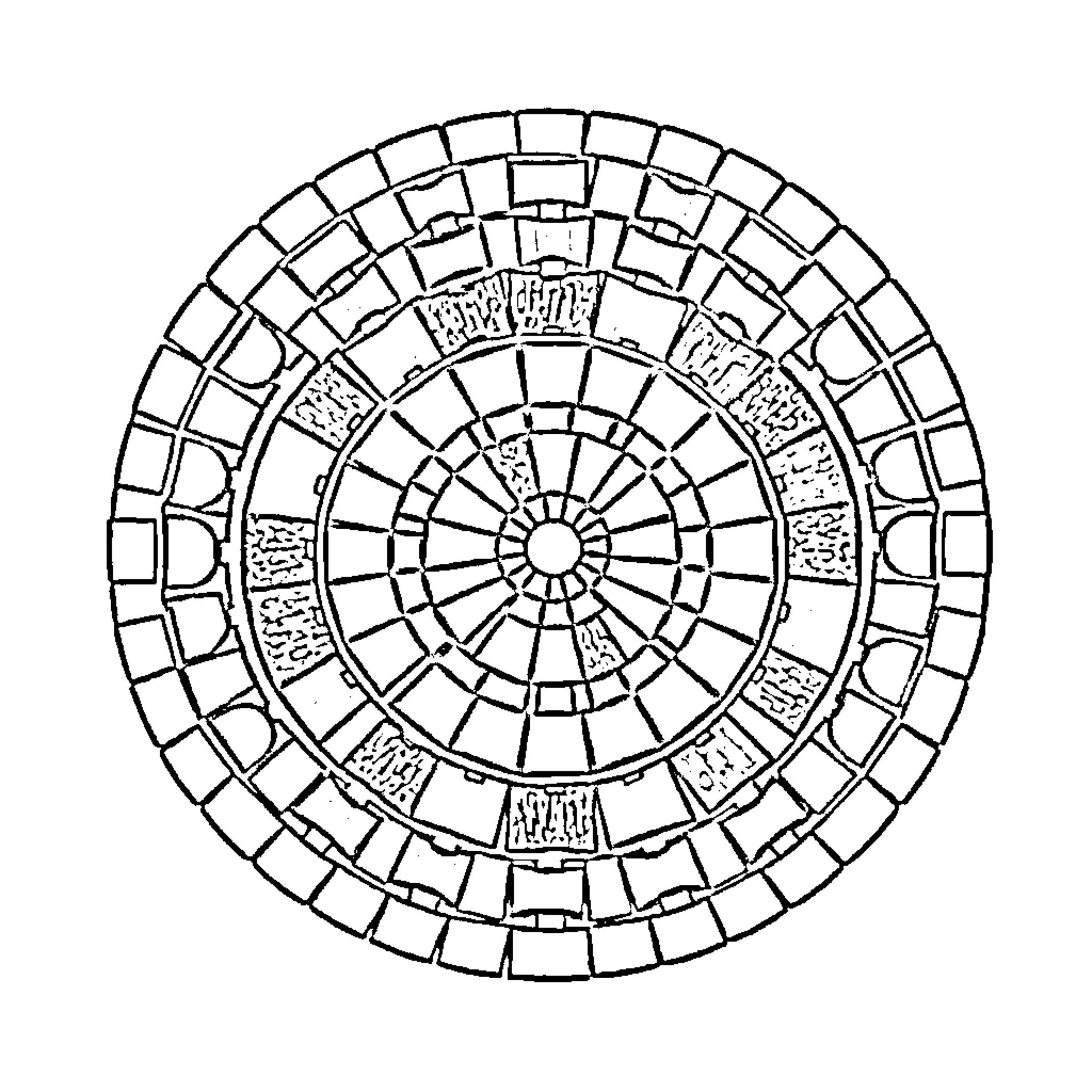 Mosaic of Geometric Patterns and Shapes Coloring Page (free black-and-white line drawing printable PDF for all, from beginners to advanced learners, including children, teens, adults, and seniors)